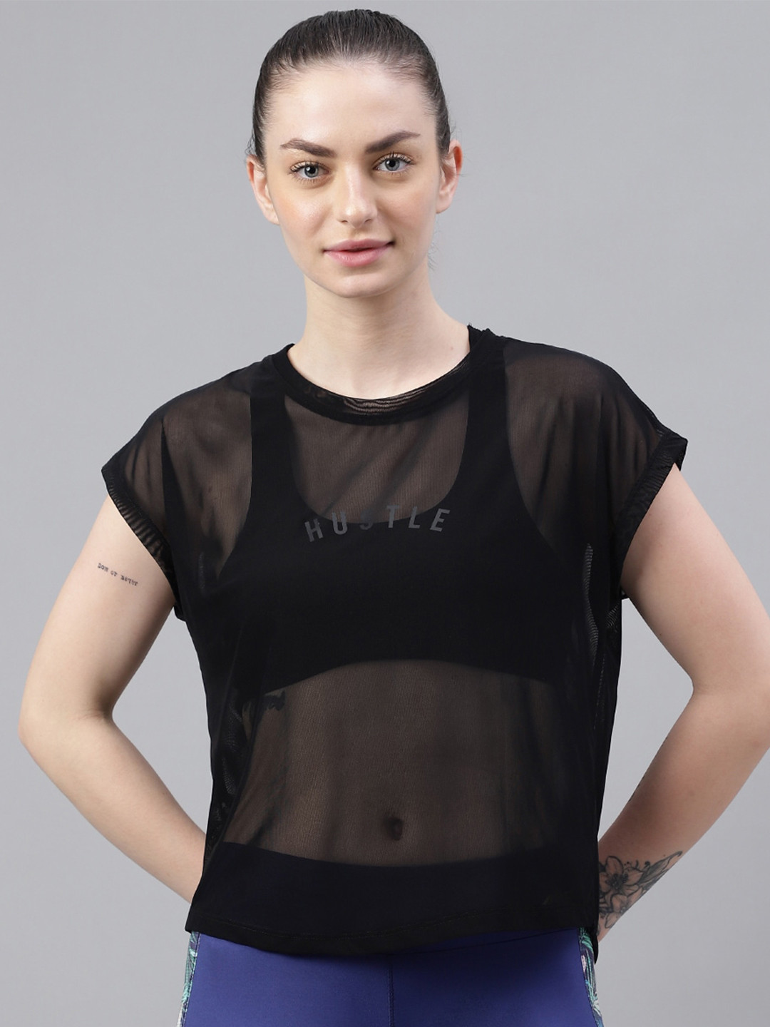 

MKH Relaxed Fit Typography Printed Dri-FIT Sheer Training T-shirt, Black