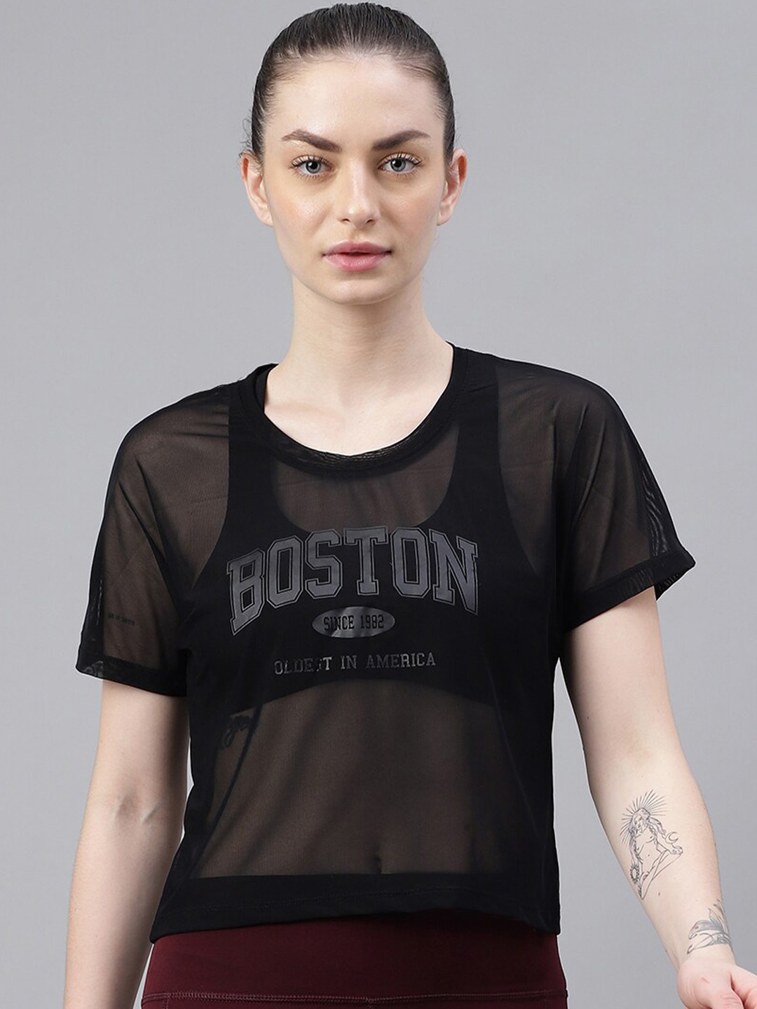 

MKH Typography Printed Round Neck Short Sleeves Dri-FIT Relaxed Fit T-shirt, Black