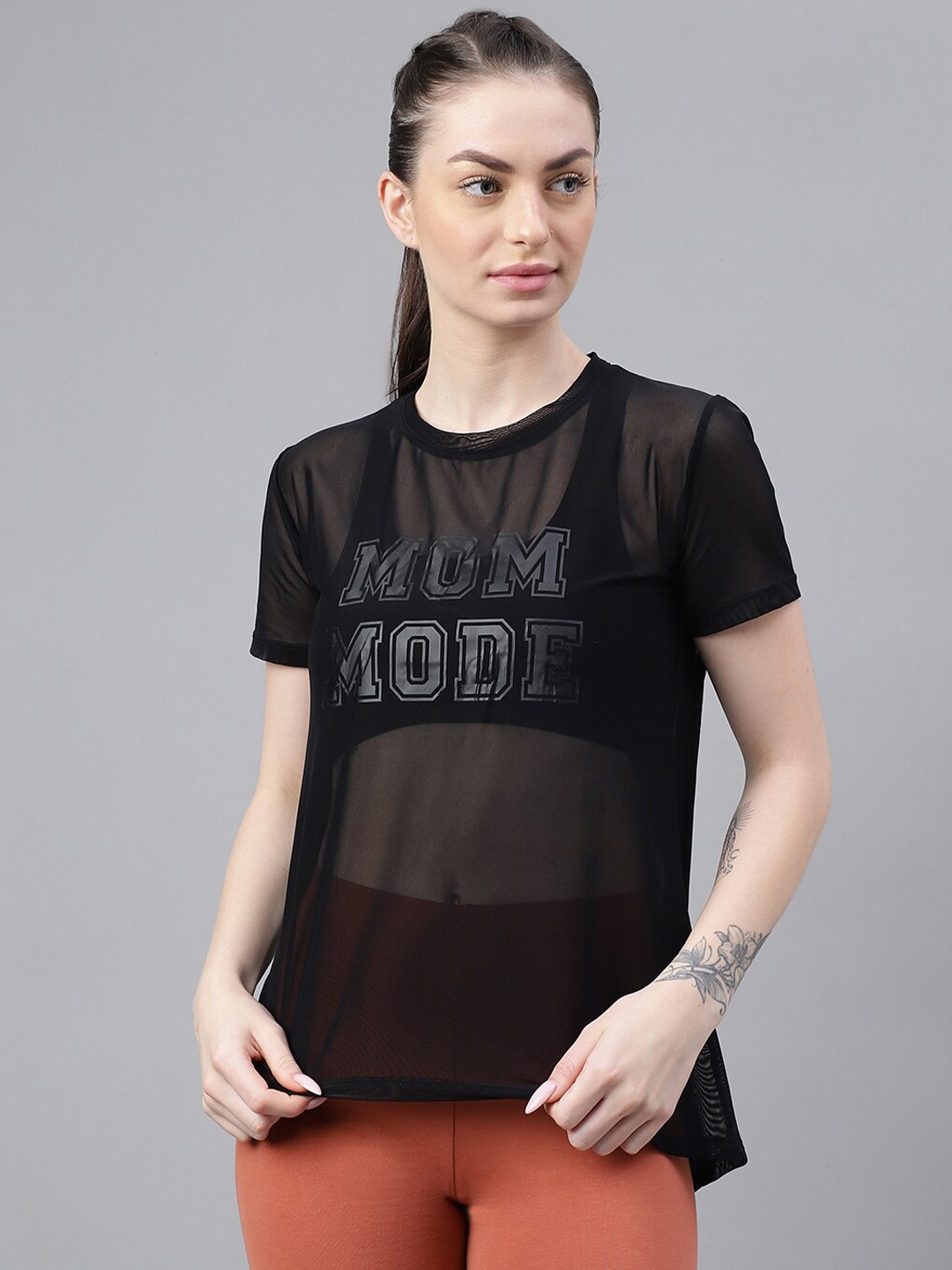 

MKH Typography Printed Round Neck Short Sleeves Dri-FIT Relaxed Fit T-shirt, Black