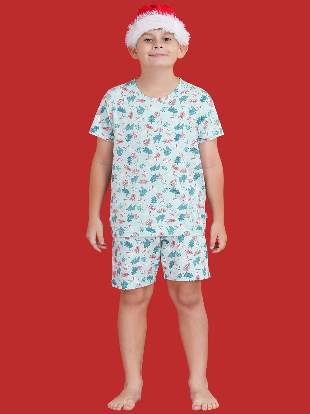 

mackly Christmas Kids All Over Printed Pure Cotton Night suit, Off white