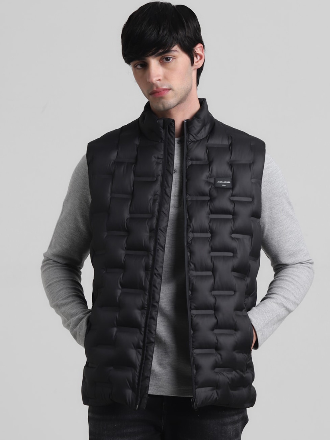 

Jack & Jones Mock Collar Sleeveless Puffer Jacket, Black