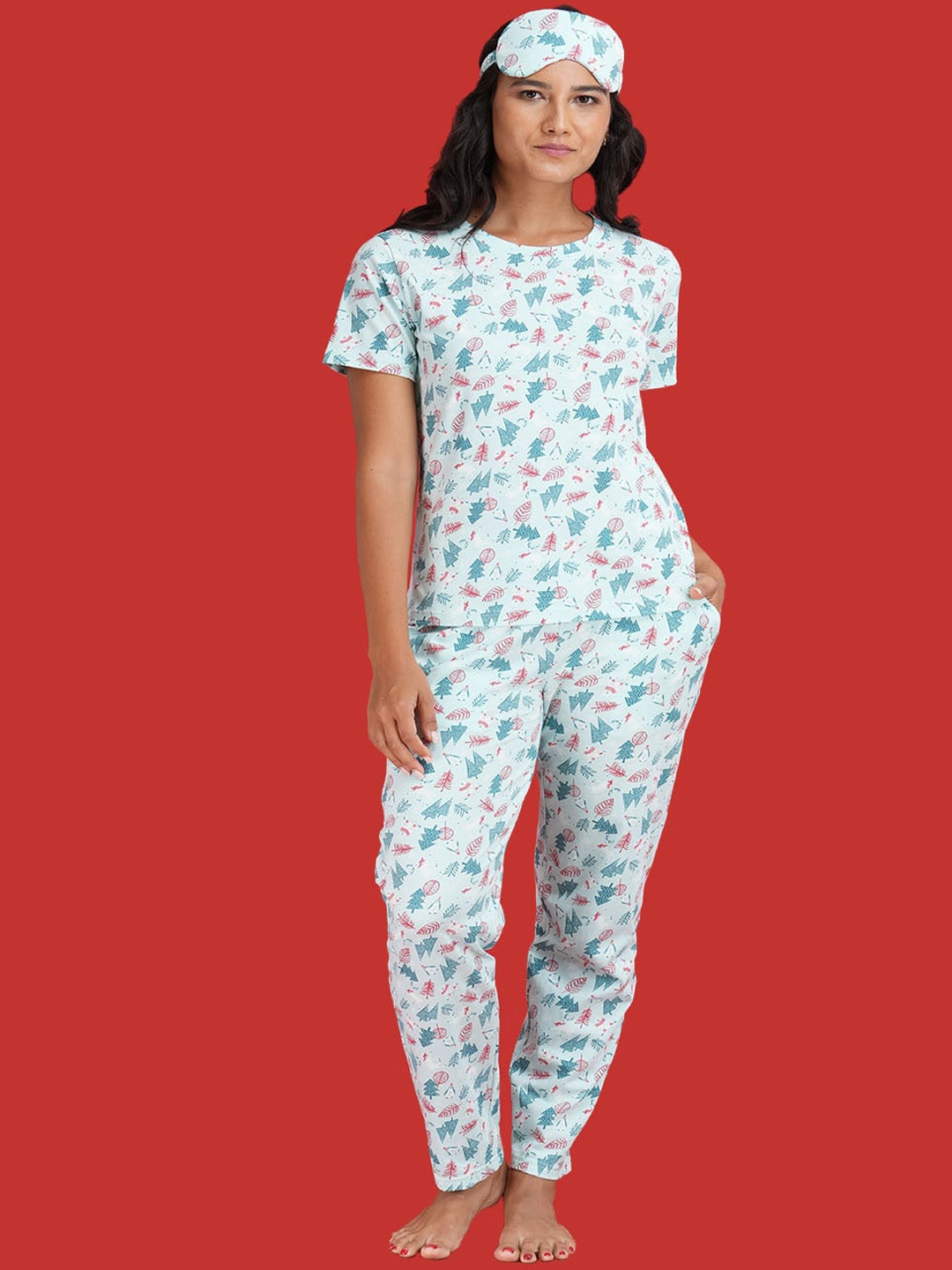 

mackly Graphic Printed Pure Cotton Night suit, Off white