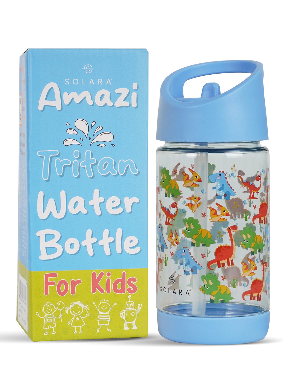 

Solara Kids Pattern Water Bottle, Dino- 400 ML, White