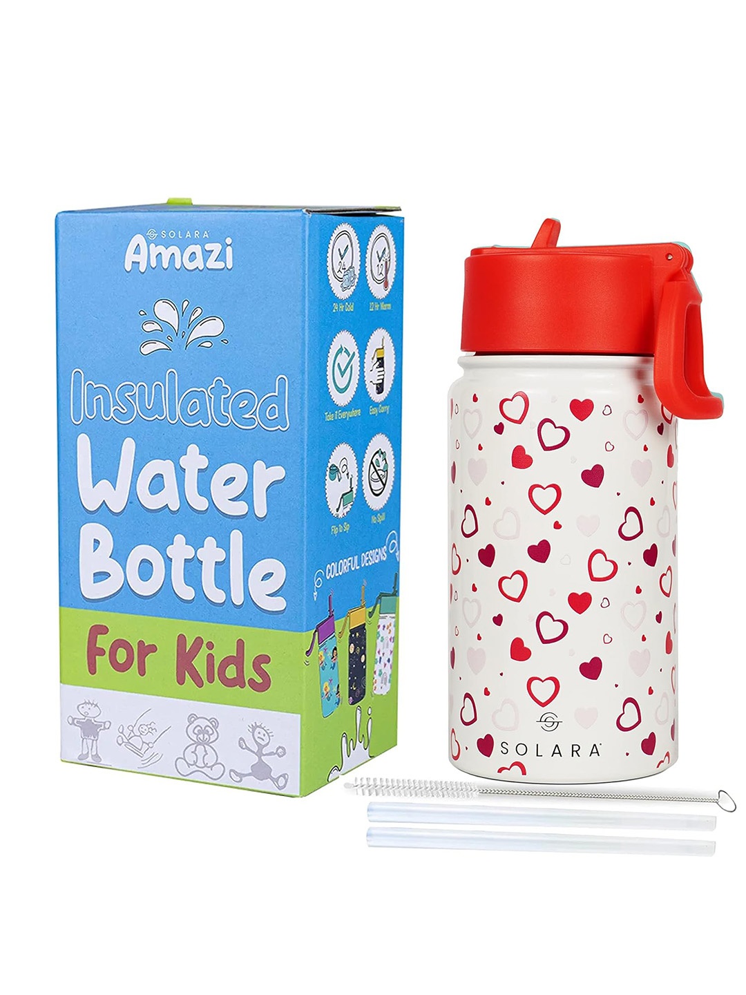 

Solara Stainless Steel Vacuum Insulated Water Bottle, Hearts- 450ML, White