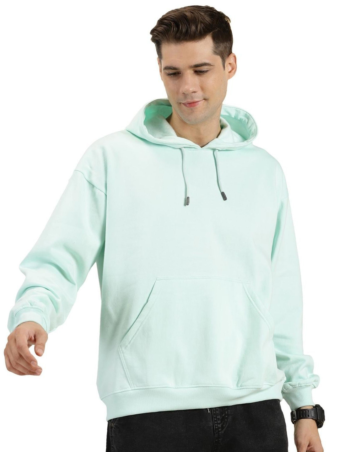 

Fans Army Hooded Cotton Oversized Pullover, Sea green
