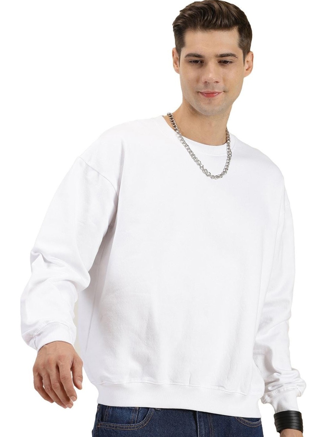 

Fans Army Round Neck Cotton Oversized Sweatshirt, White