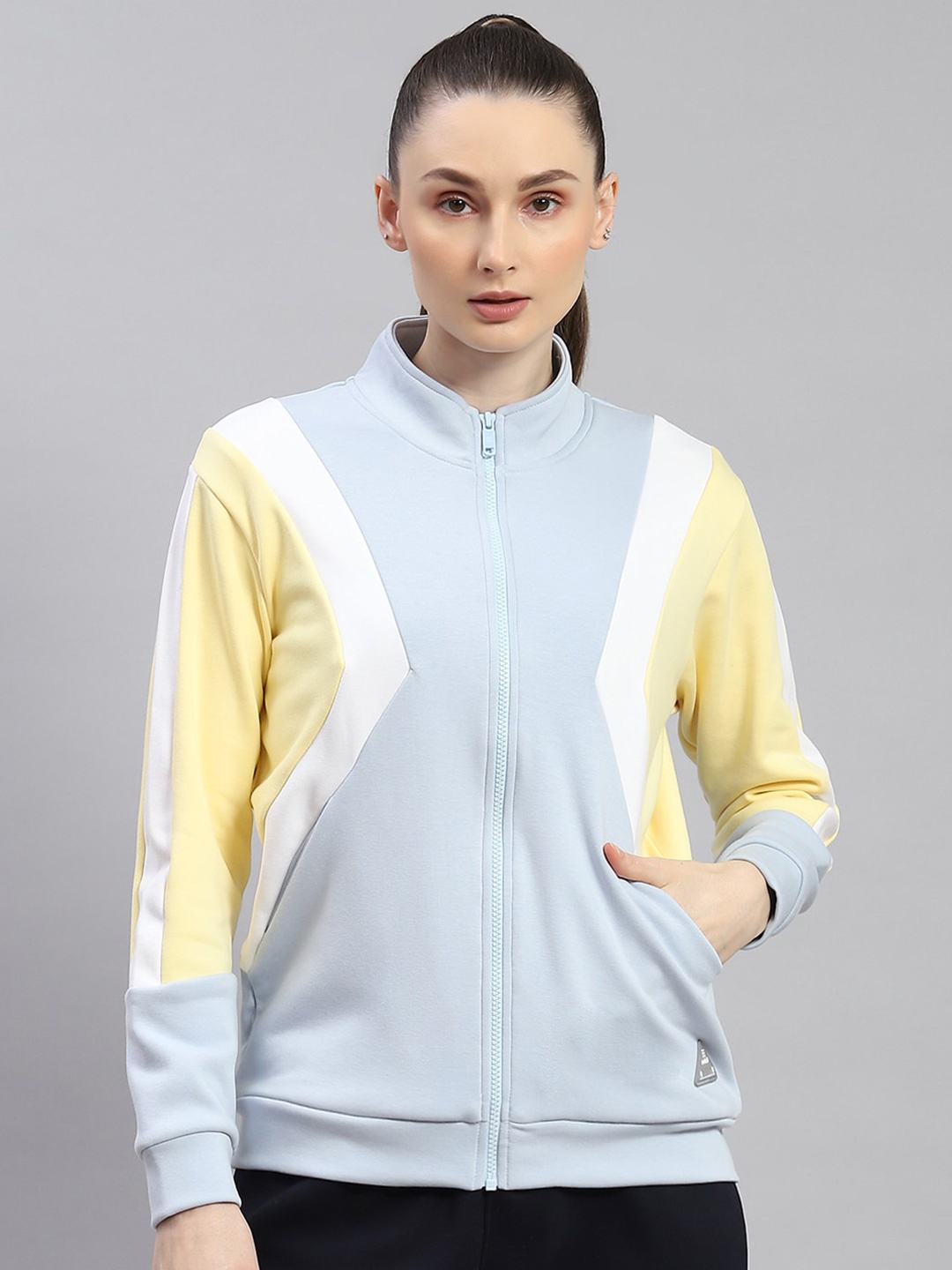 

rock.it Colourblocked Mock Collar Front Open Sweatshirt, Blue