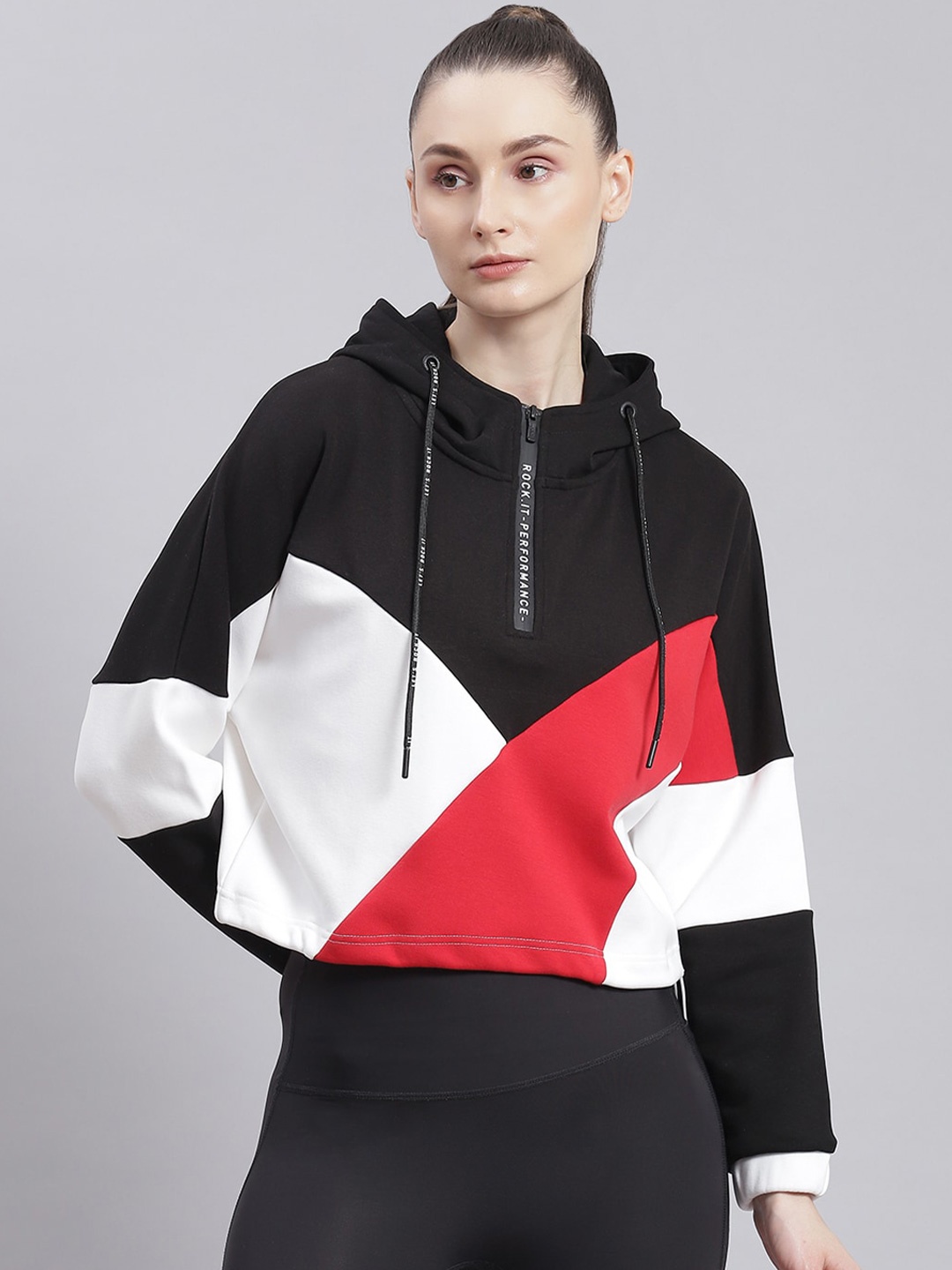 

rock.it Colourblocked Drop-Shoulder Hooded Pullover Sweatshirt, Black