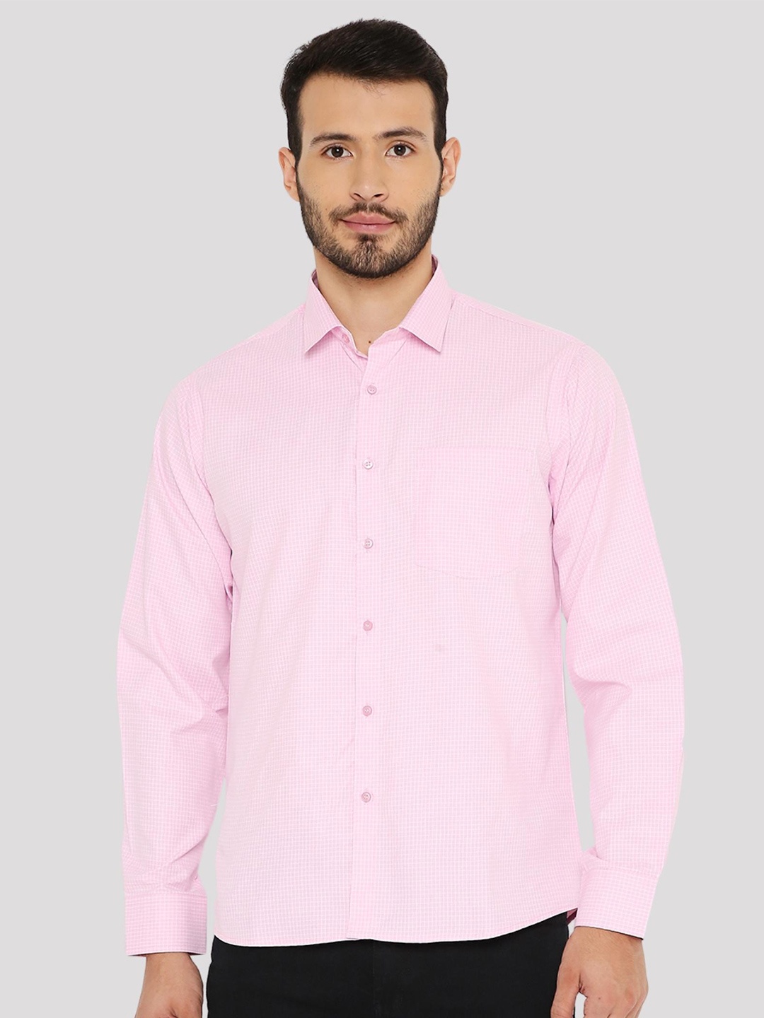 

Maharaja Micro Checked Slim Fit Semiformal Shirt, Pink