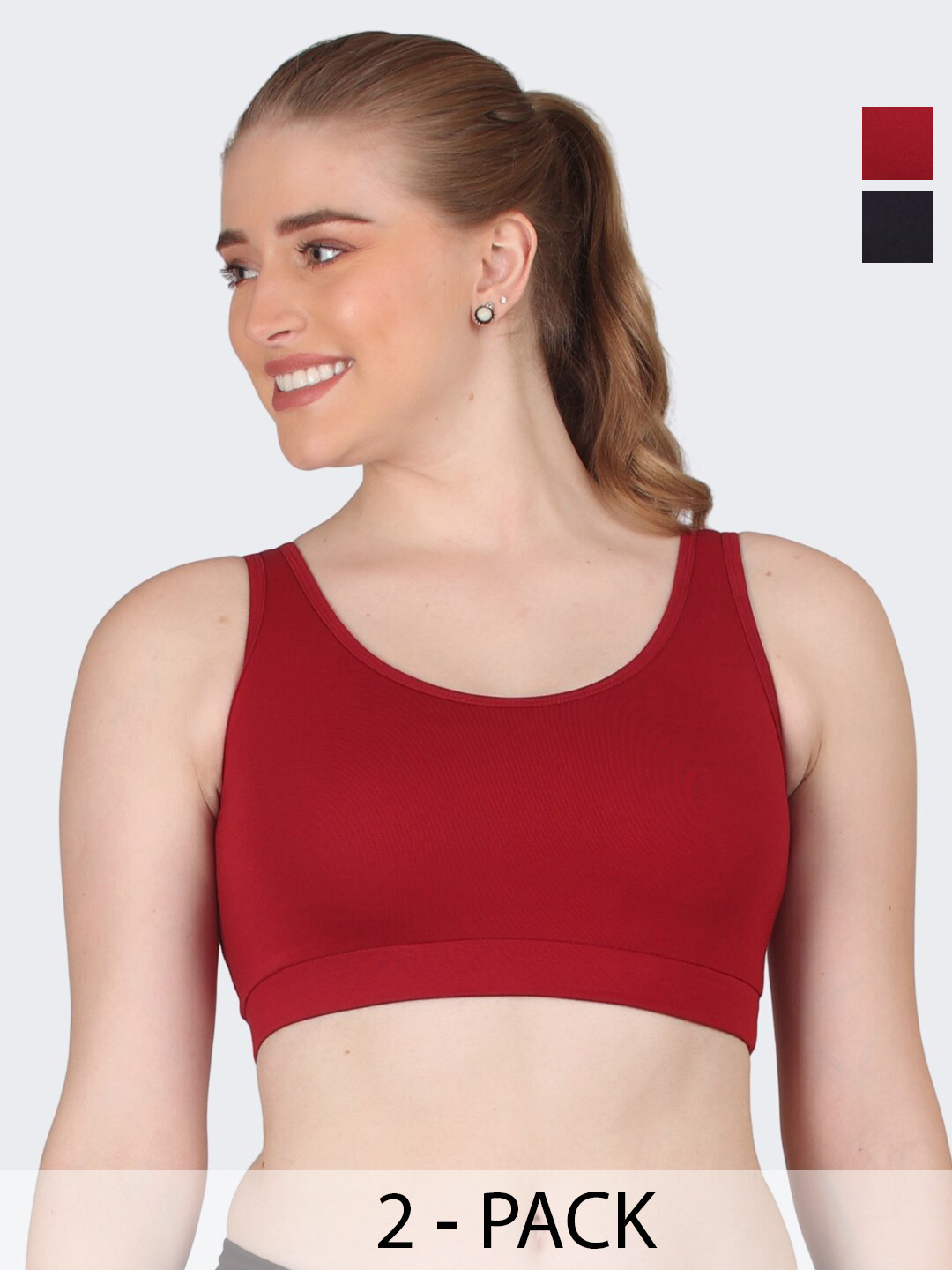 

POOJA RAGENEE Pack Of 2 Seamless Full Coverage Cotton Workout Bra With All Day Comfort, Maroon