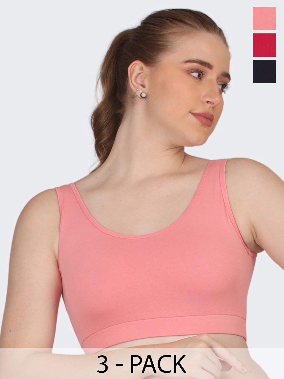 

POOJA RAGENEE Pack Of 3 Full Coverage Sports Cotton Bras With All Day Comfort, Pink