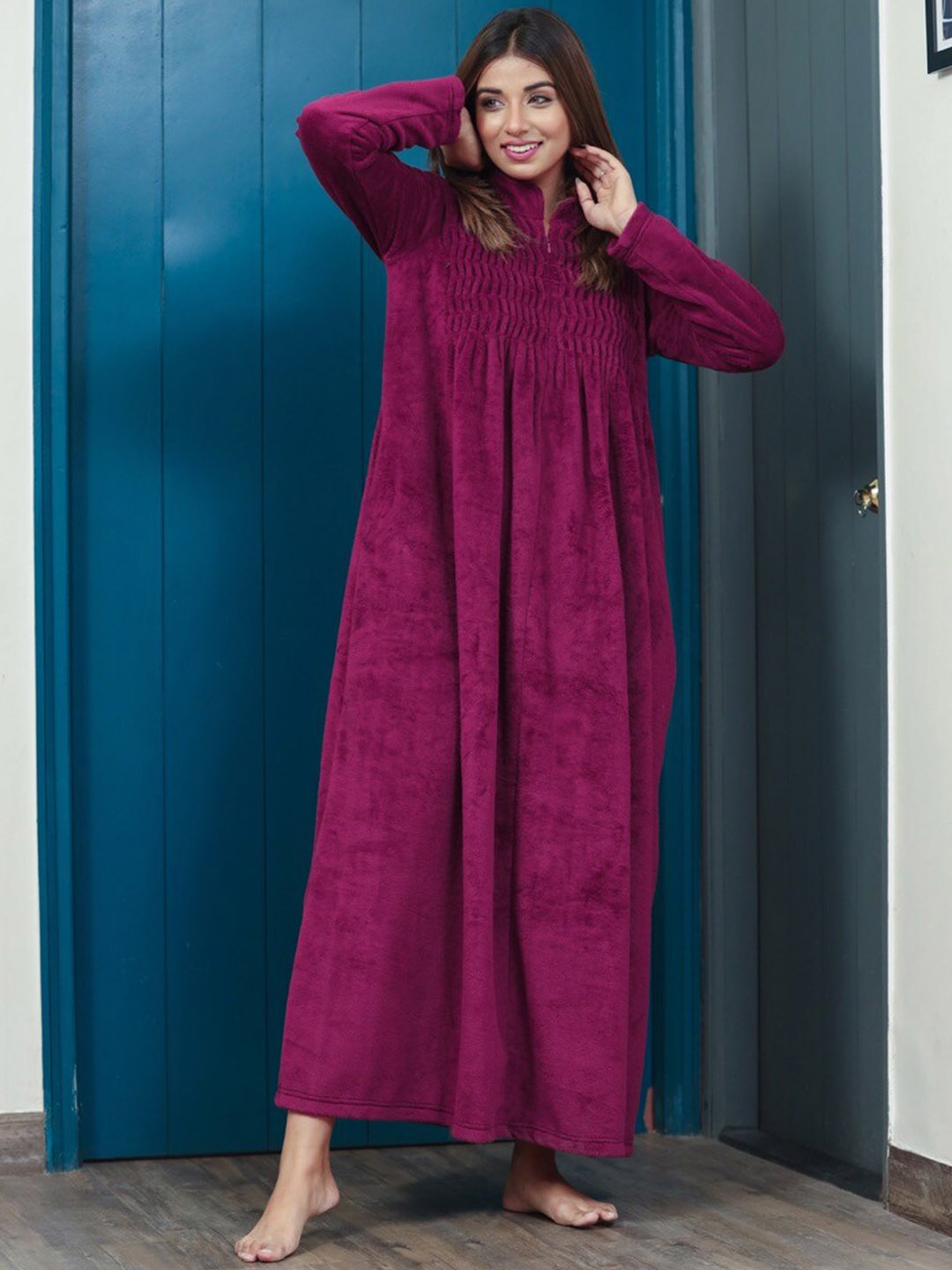

FEATHERS CLOSET Pleated Woollen Maxi Nightdress, Pink
