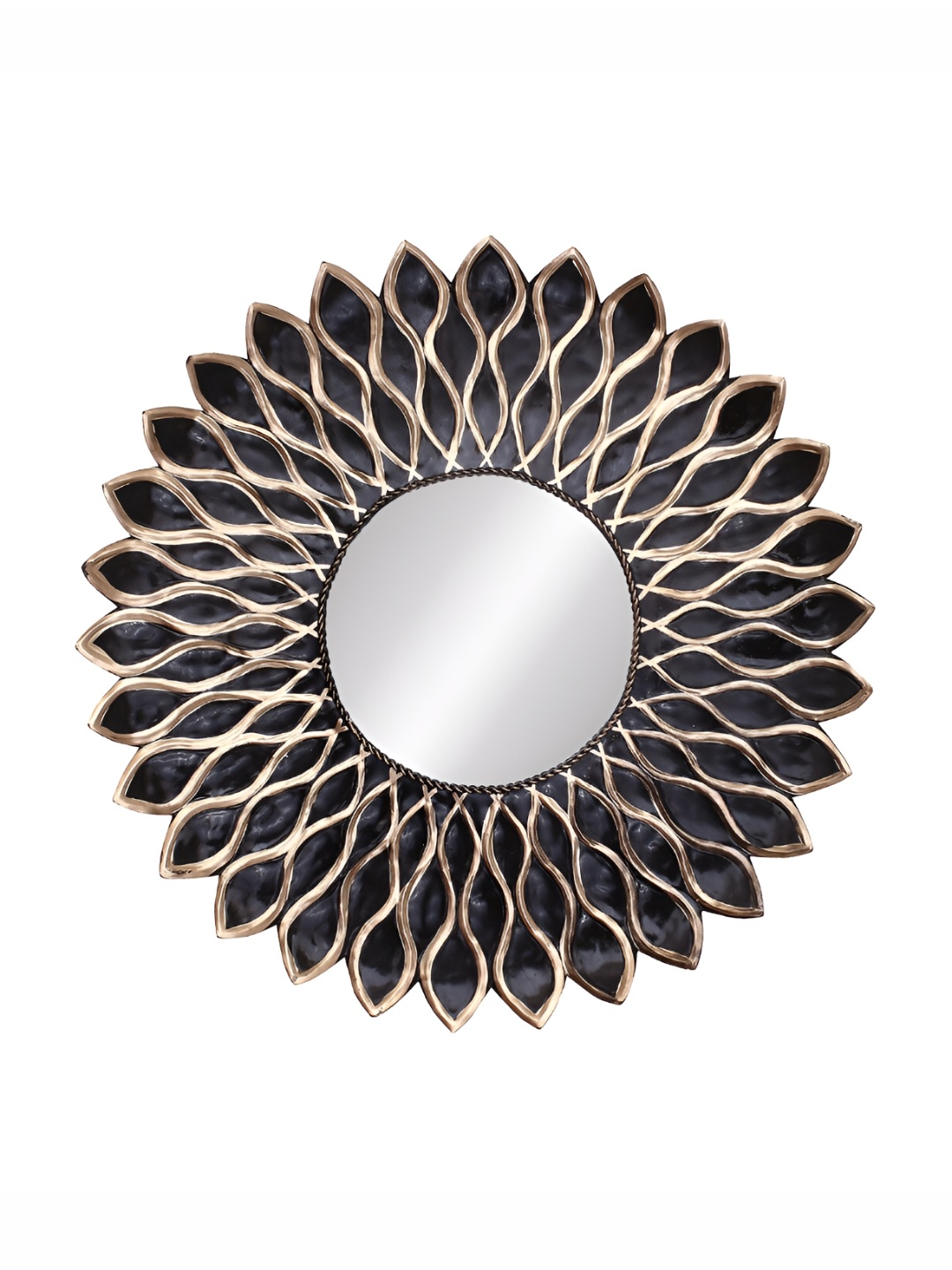 

Heritage India Black & Gold Toned Floral Design Metal Round Hanging Wall Mirror