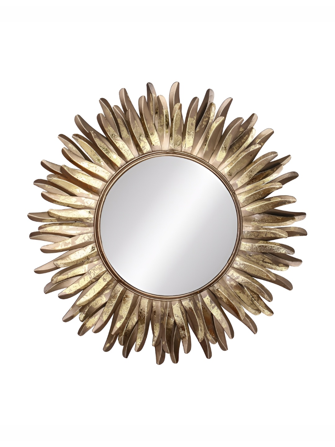 

Heritage India Gold Toned Textured Round Metal Frame Wall Mirror