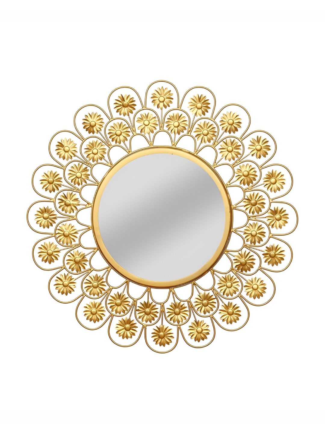 

Heritage India Gold Toned Textured Round Metal Frame Wall Mirror