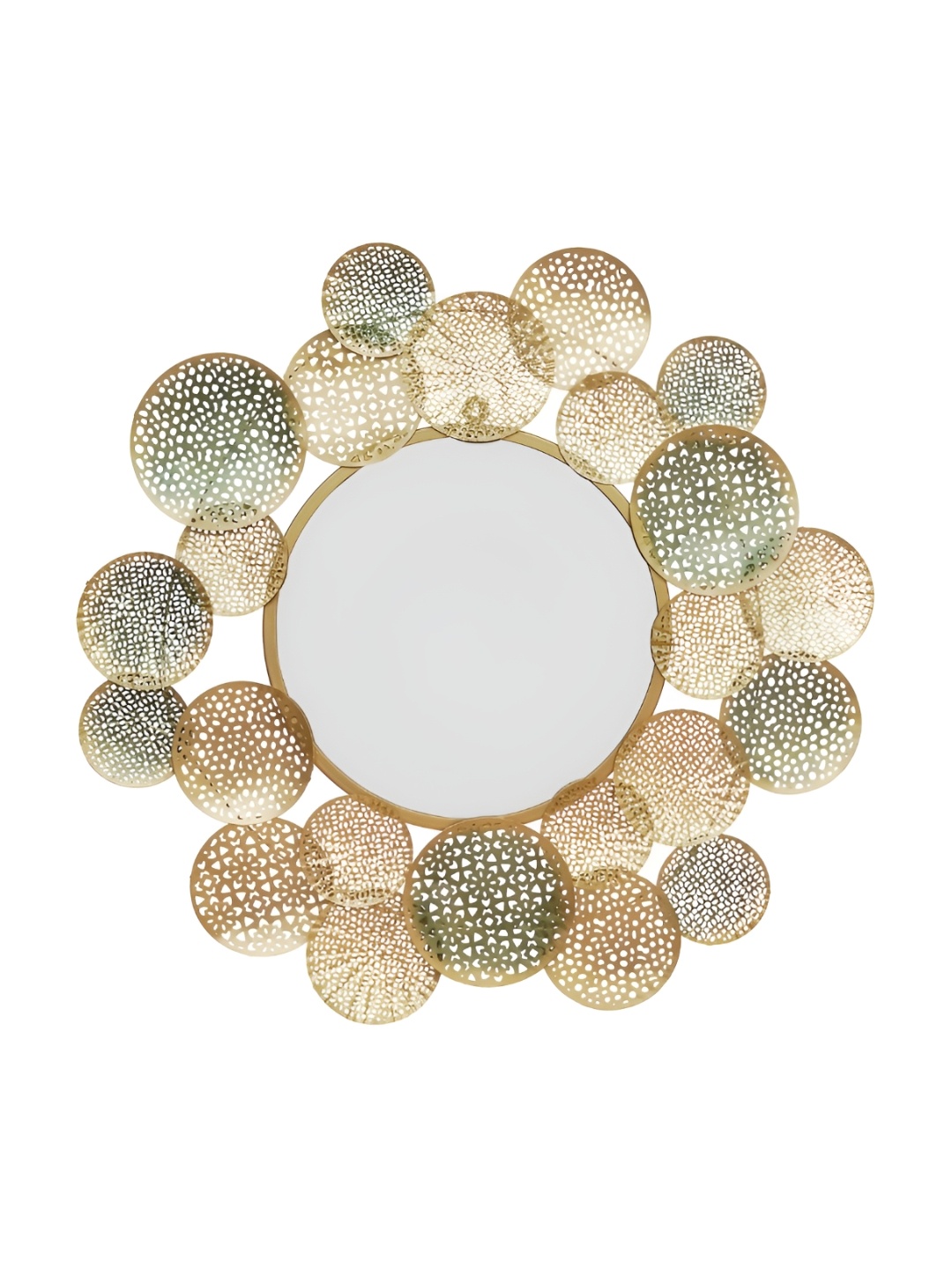 

Heritage India Green Textured Round Metal Frame Wall Mirror, Gold