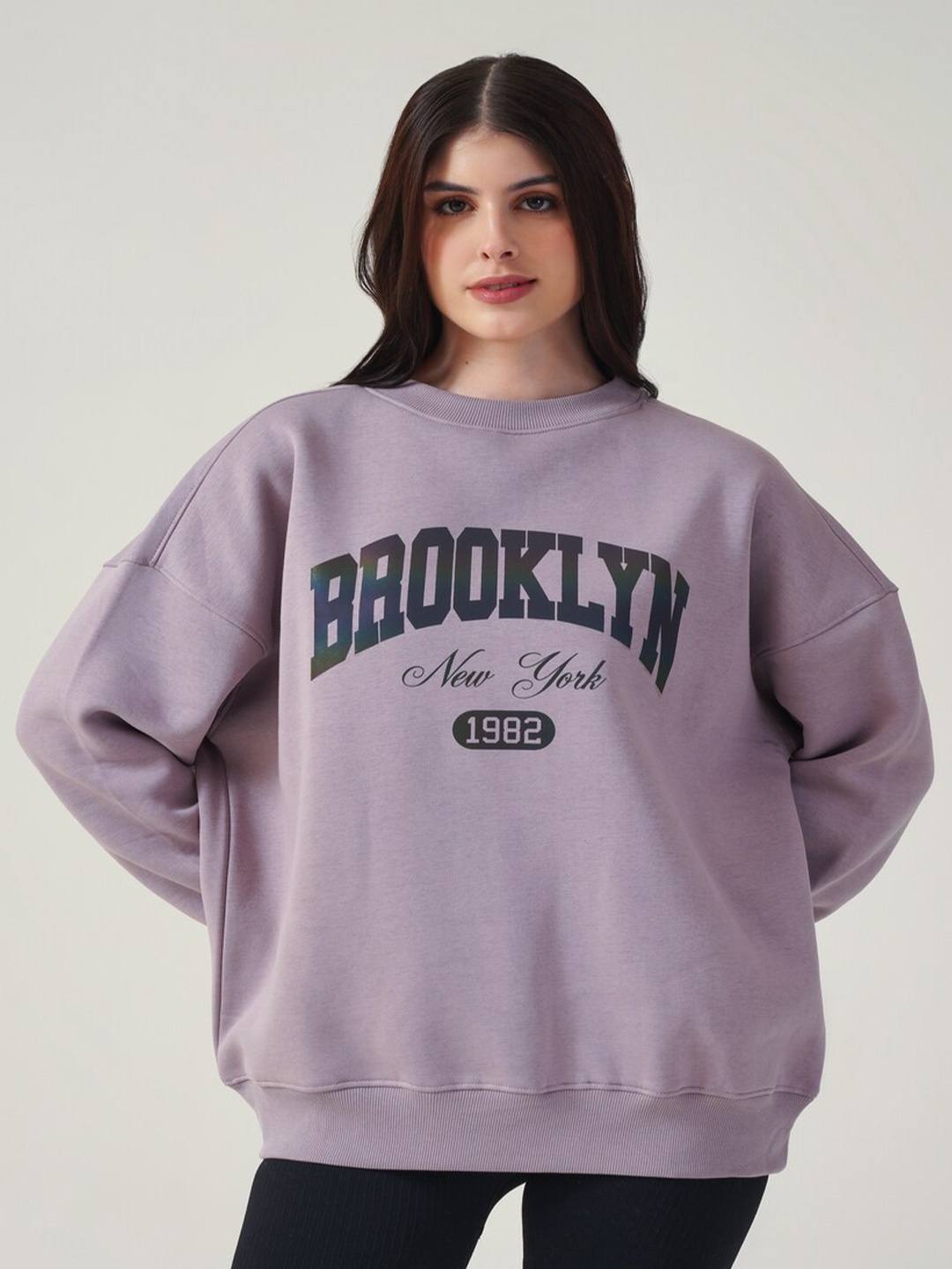 

MKH Typography Printed Drop Shoulder Long Sleeve Dry Fit Cotton Pullover Sweatshirt, Lavender