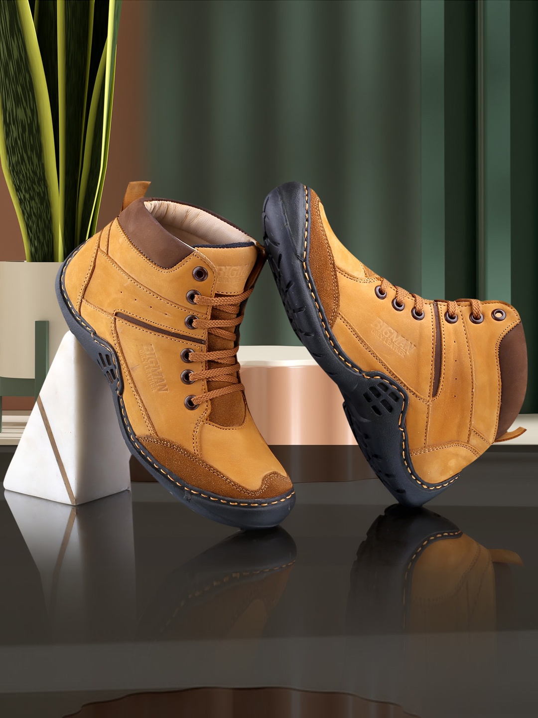 

IMCOLUS Men Leather Mid-Top Hiking Boots, Tan