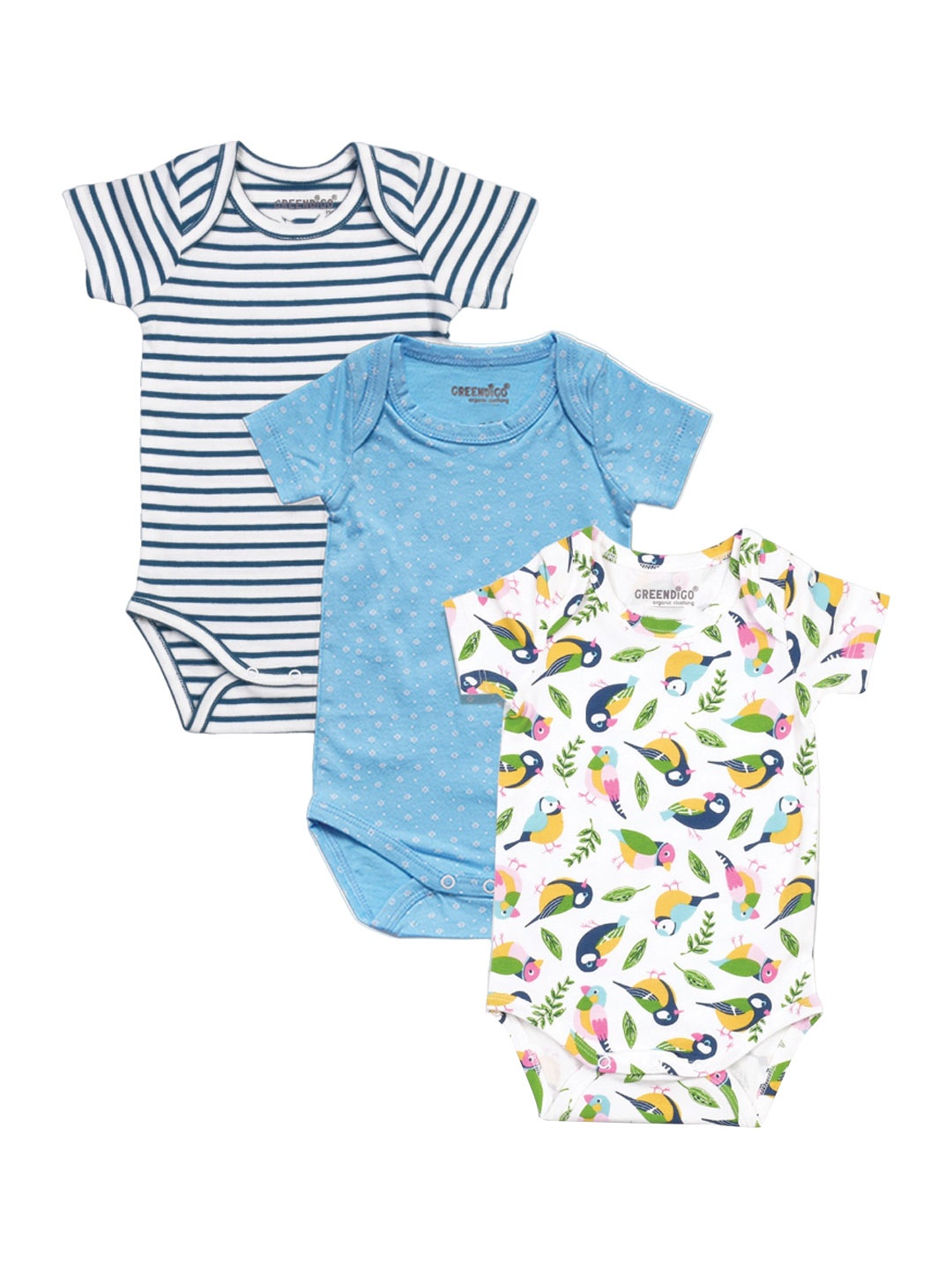 

GREENDIGO Infant Pack of 3 Organic Cotton Bodysuit, Blue