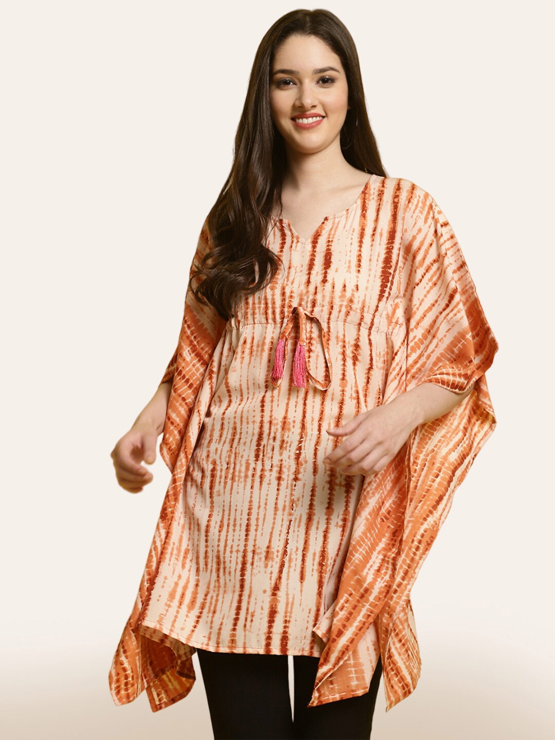 

BAESD Tie & Dye Kimono Sleeves Kaftan Longline Top, Orange