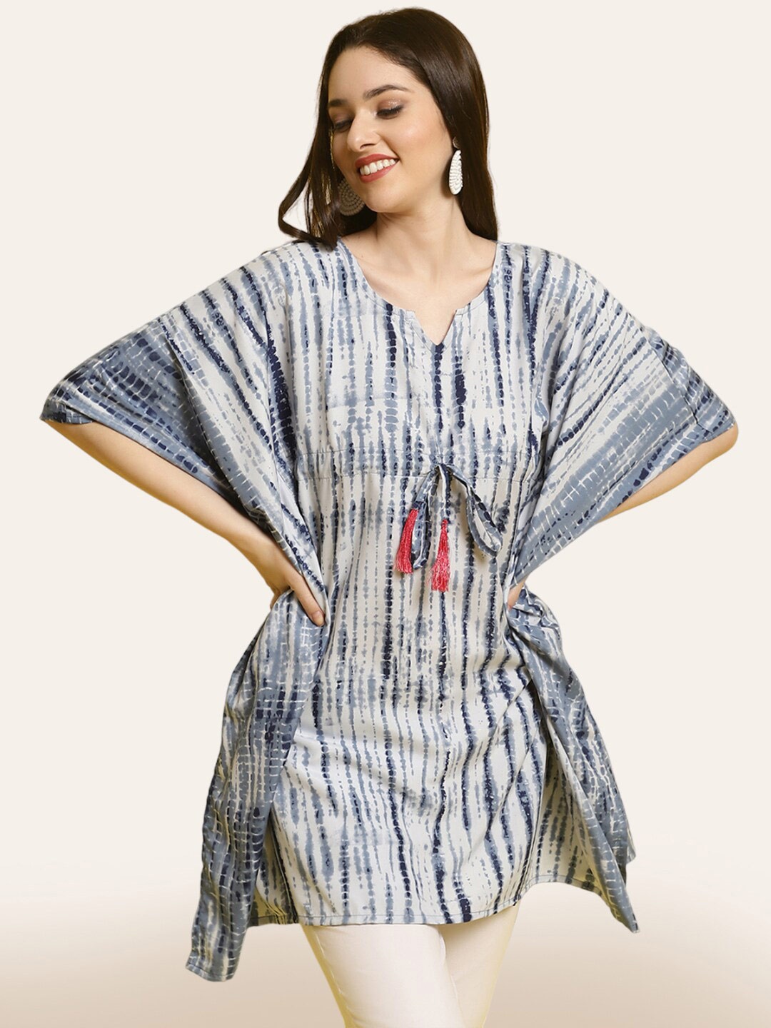 

BAESD Tie and Dye Printed Kimono Sleeve Kaftan Longline Top, Grey