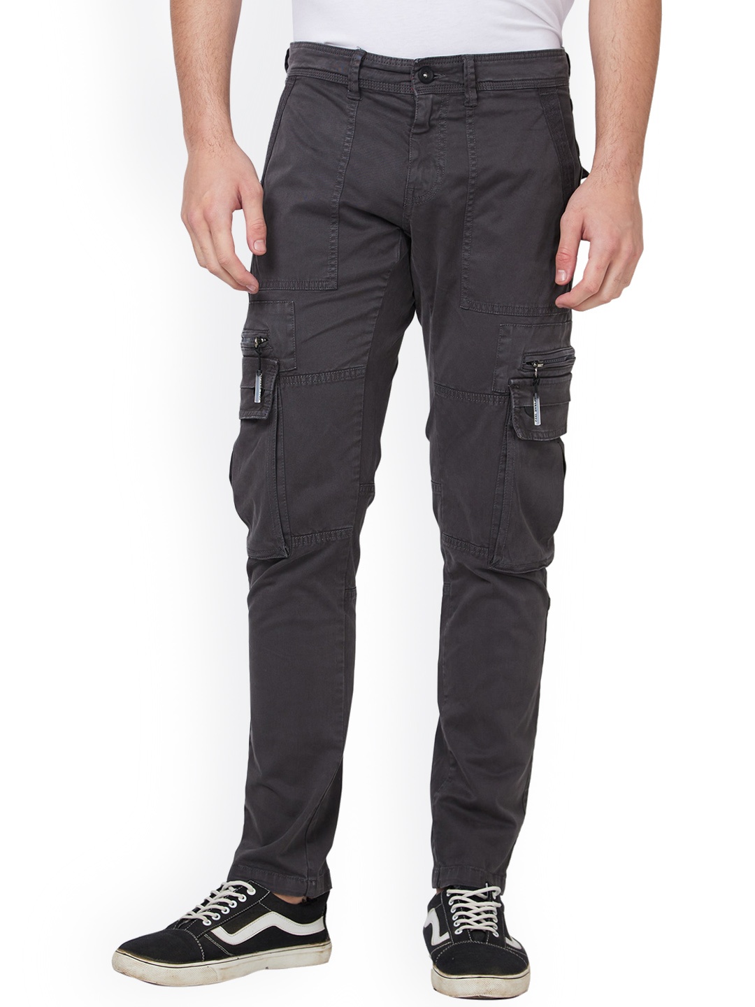 

SPYKAR Cotton Tapered Fit Mid Rise Cargo Trouser, Grey