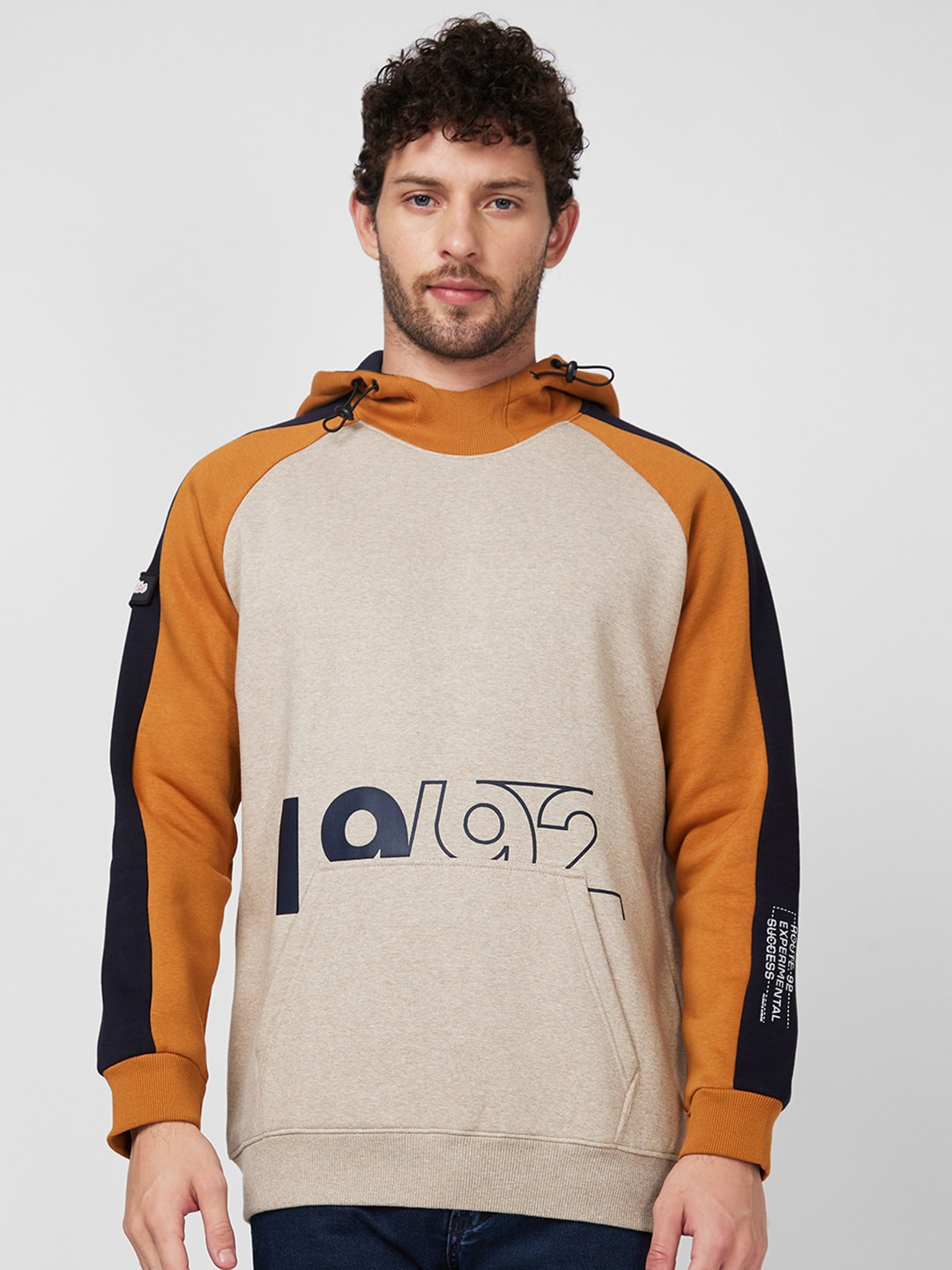 

SPYKAR Colourblocked Hooded Sweatshirt, Mustard