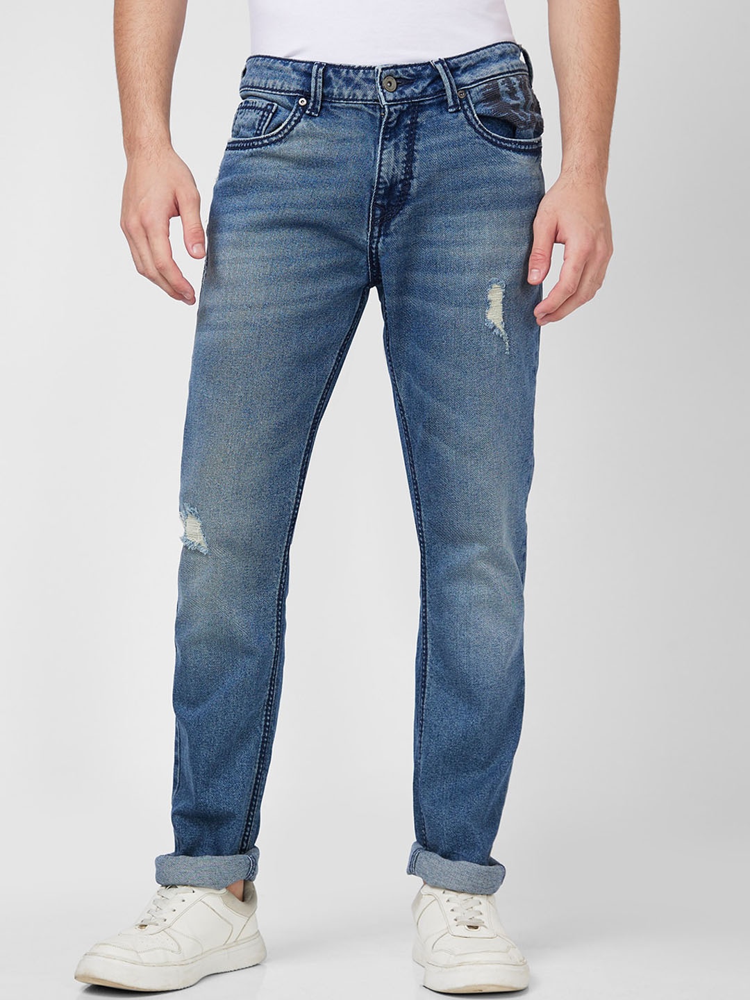 

SPYKAR Men Mildly Distressed Mid-Rise Cotton Jeans, Blue
