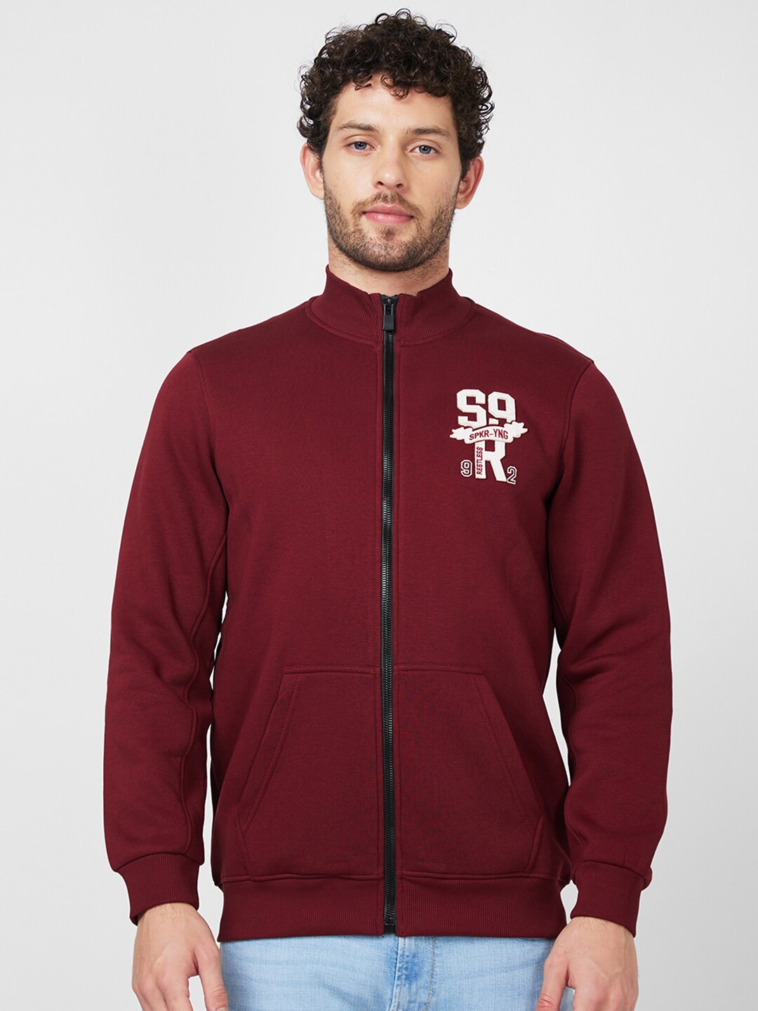 

SPYKAR High Neck Front Open Sweatshirt, Red