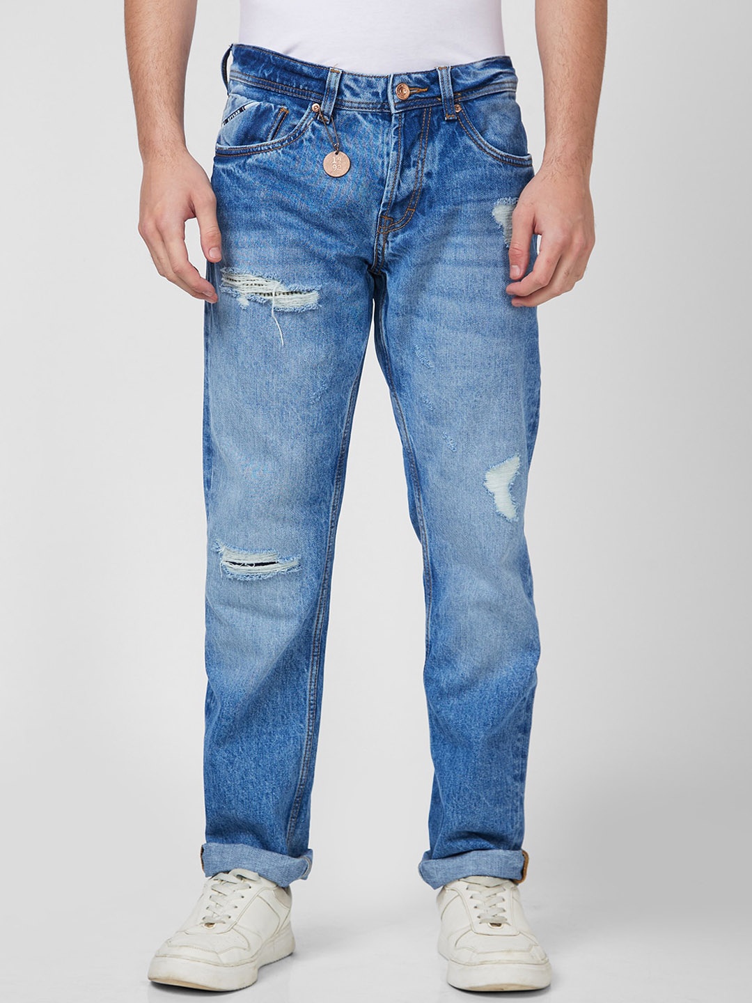 

SPYKAR Men Slim Fit Cotton Mildly Distressed Jeans, Blue