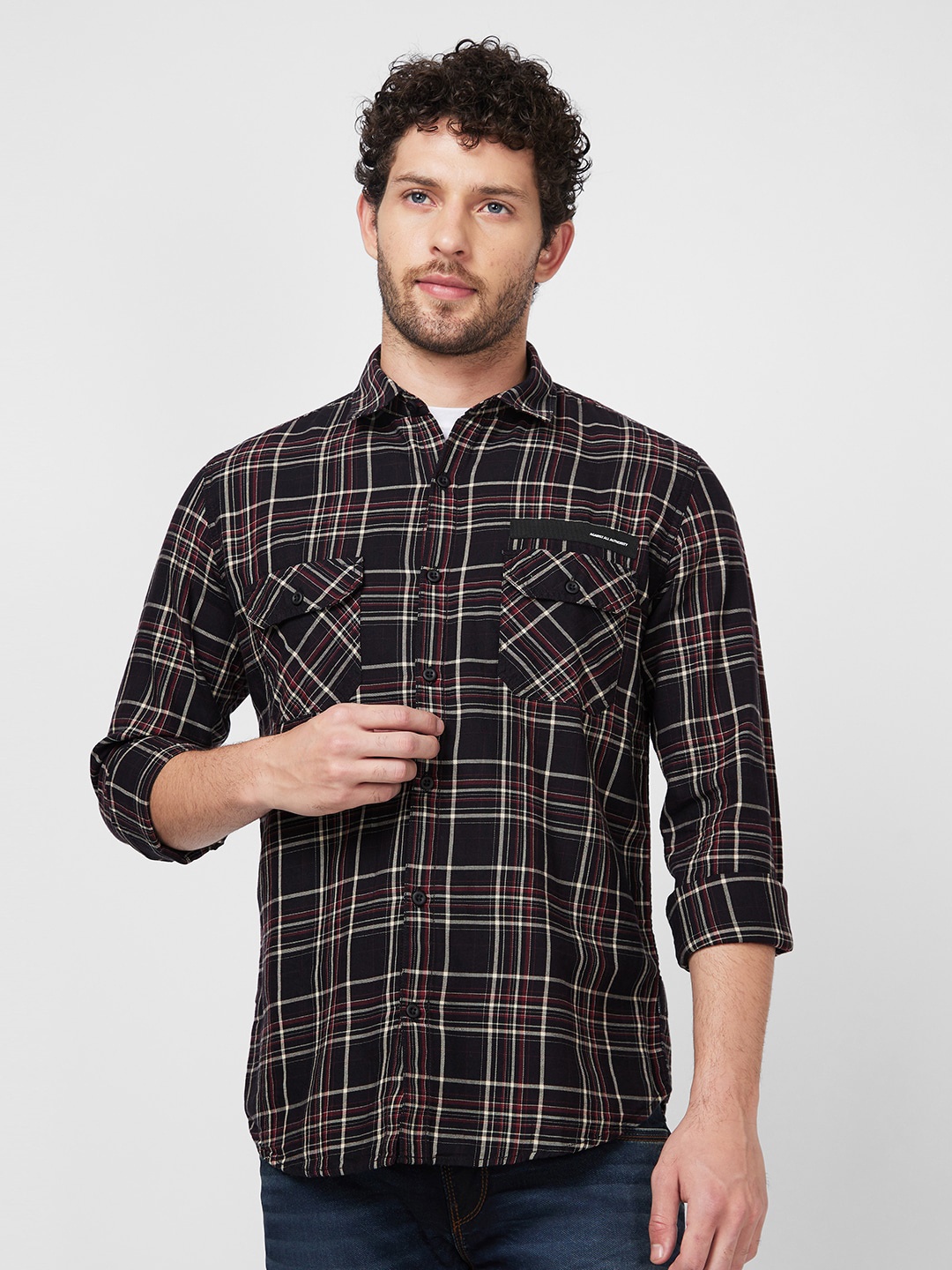 

SPYKAR Tartan Checks Denim Cotton Casual Shirt, Black
