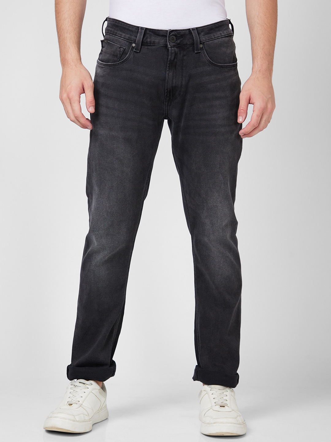 

SPYKAR Men Clean Look Light Fade Whiskers Cotton Jeans, Black