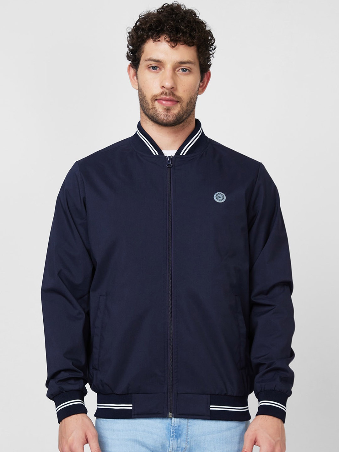 

SPYKAR Stand Collar Bomber Jacket, Navy blue