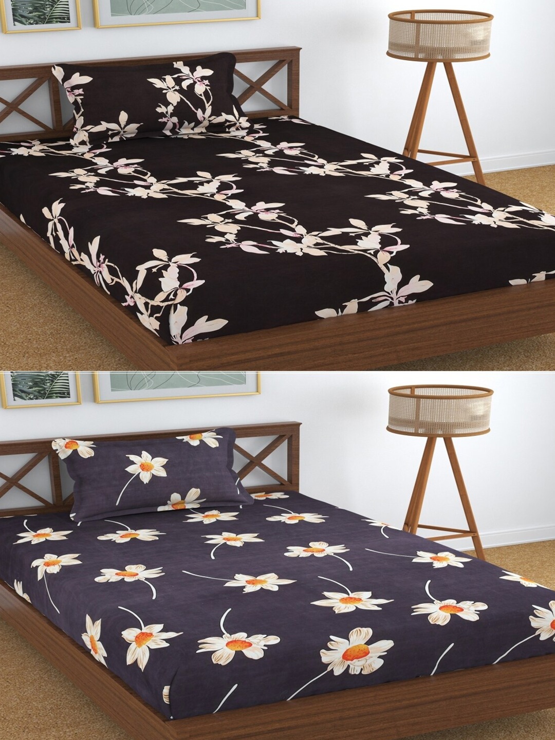 

Aura White & Black Printed 180 TC 2 Single Bedsheet with 2 Pillow Covers