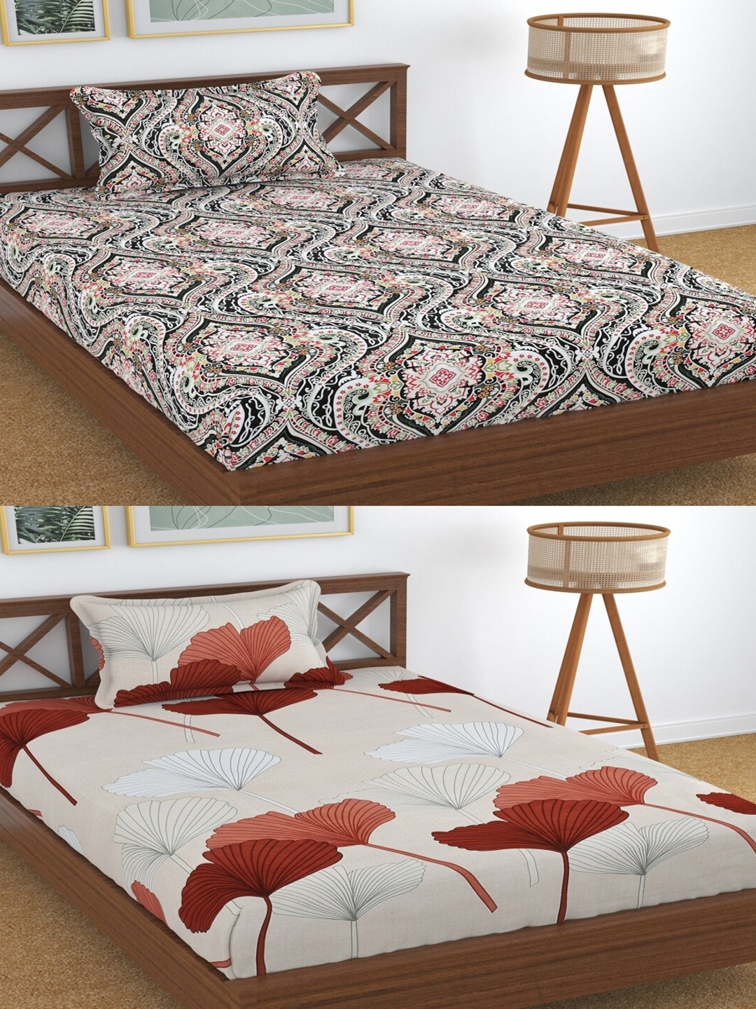 

Aura Brown & Red Floral 180 TC 2 Single Bedsheet with 2 Pillow Covers