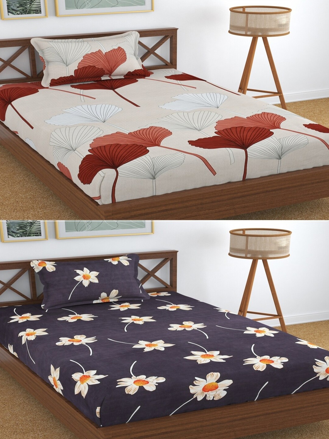 

Aura Dreams Black Beige Floral 180 TC 2 Single Bedsheet with 2 Pillow Covers