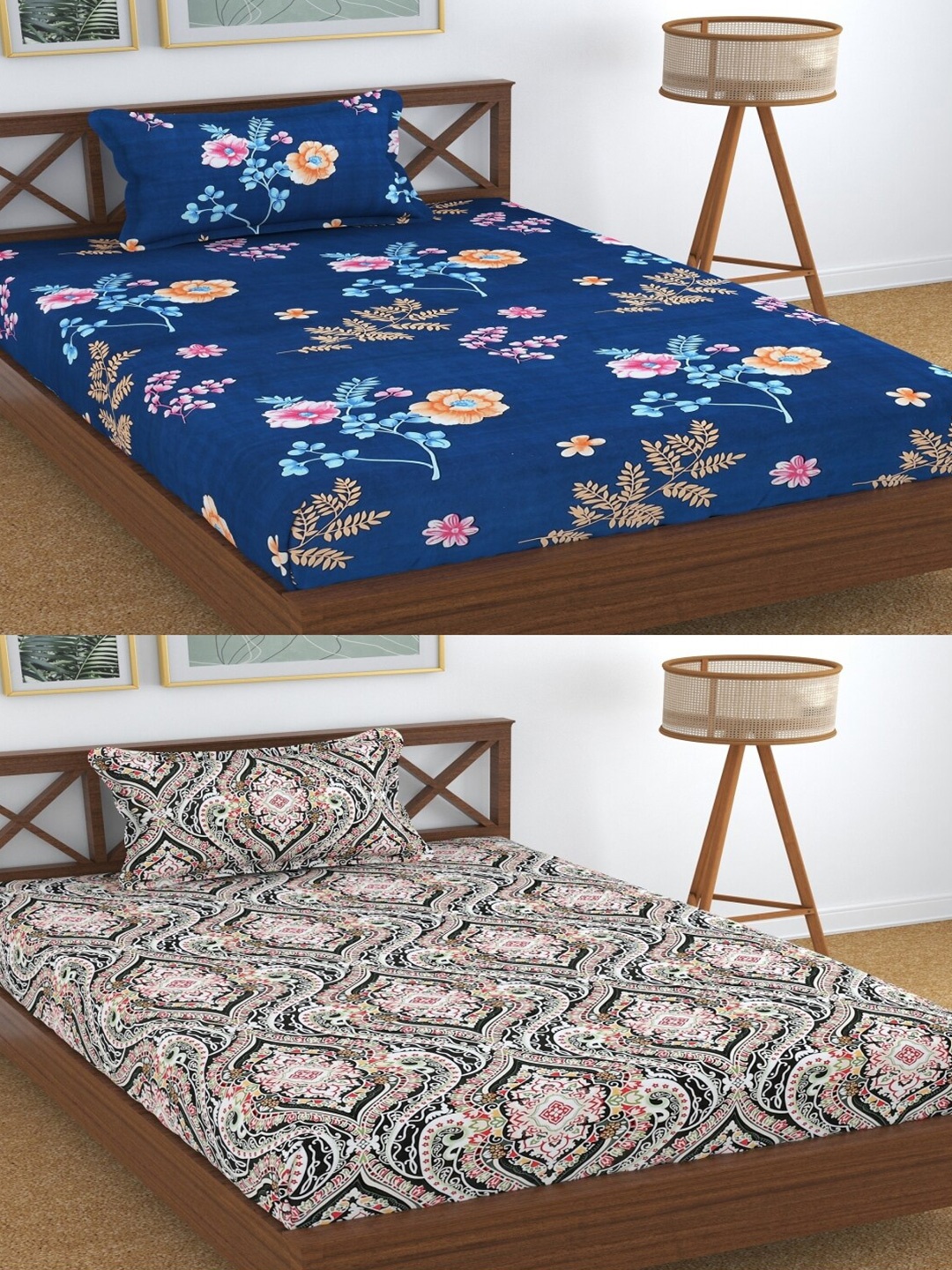 

Aura Blue & Grey Printed 180 TC 2 Single Bedsheet with 2 Pillow Covers