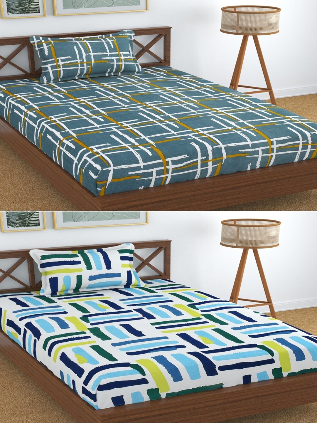 

Aura White & Grey Printed 180 TC 2 Single Bedsheet with 2 Pillow Covers