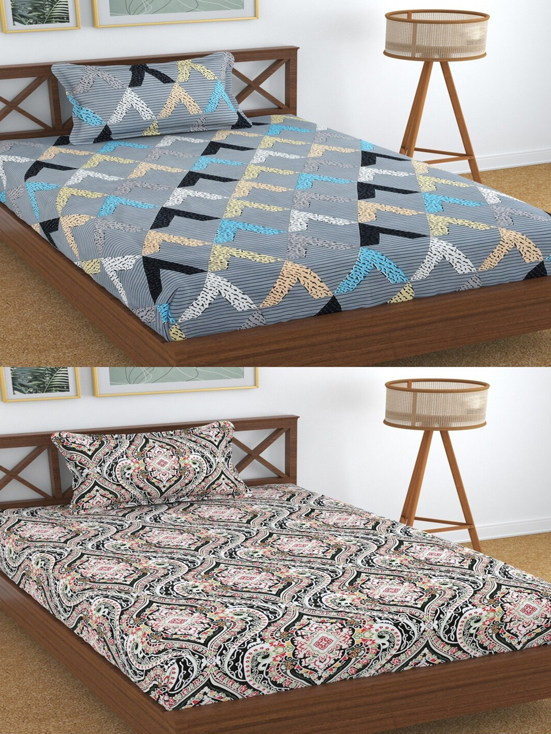 

Aura Brown & Grey 2 Pieces 180 TC Ethnic Motifs Single Bedsheets with 2 Pillow Covers