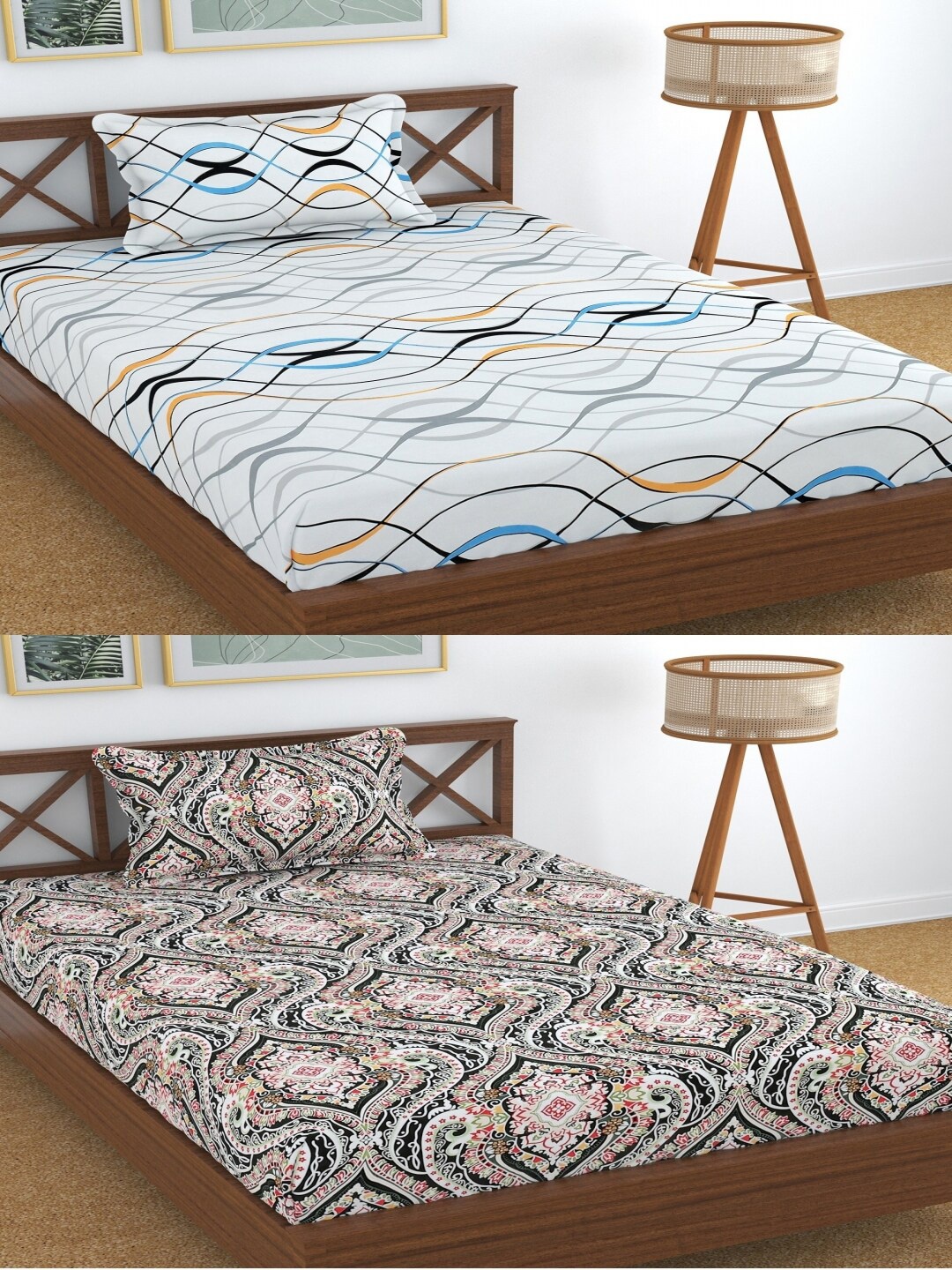

Aura Dreams White & Black Printed 180 TC 2 Single Bedsheet with 2 Pillow Covers