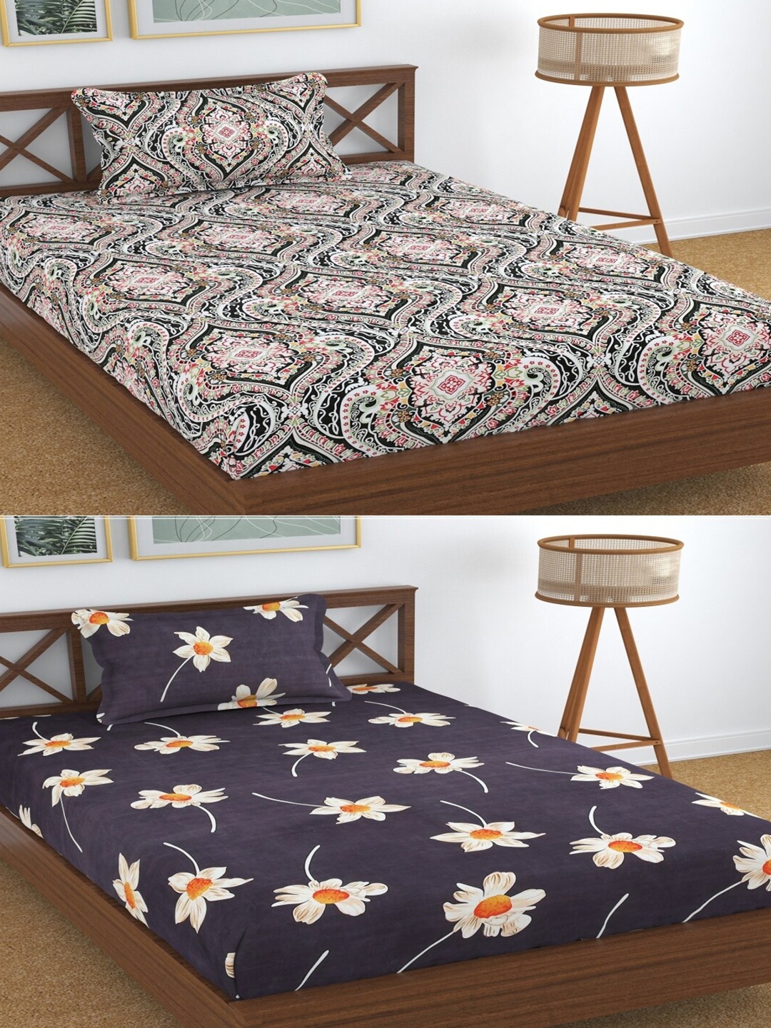 

Aura Purple & White 180 TC 2 Single Bedsheet with 2 Pillow Covers