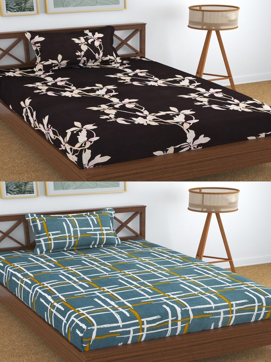 

Aura Dreams Black White Floral 180 TC 2 Single Bedsheet with 2 Pillow Covers