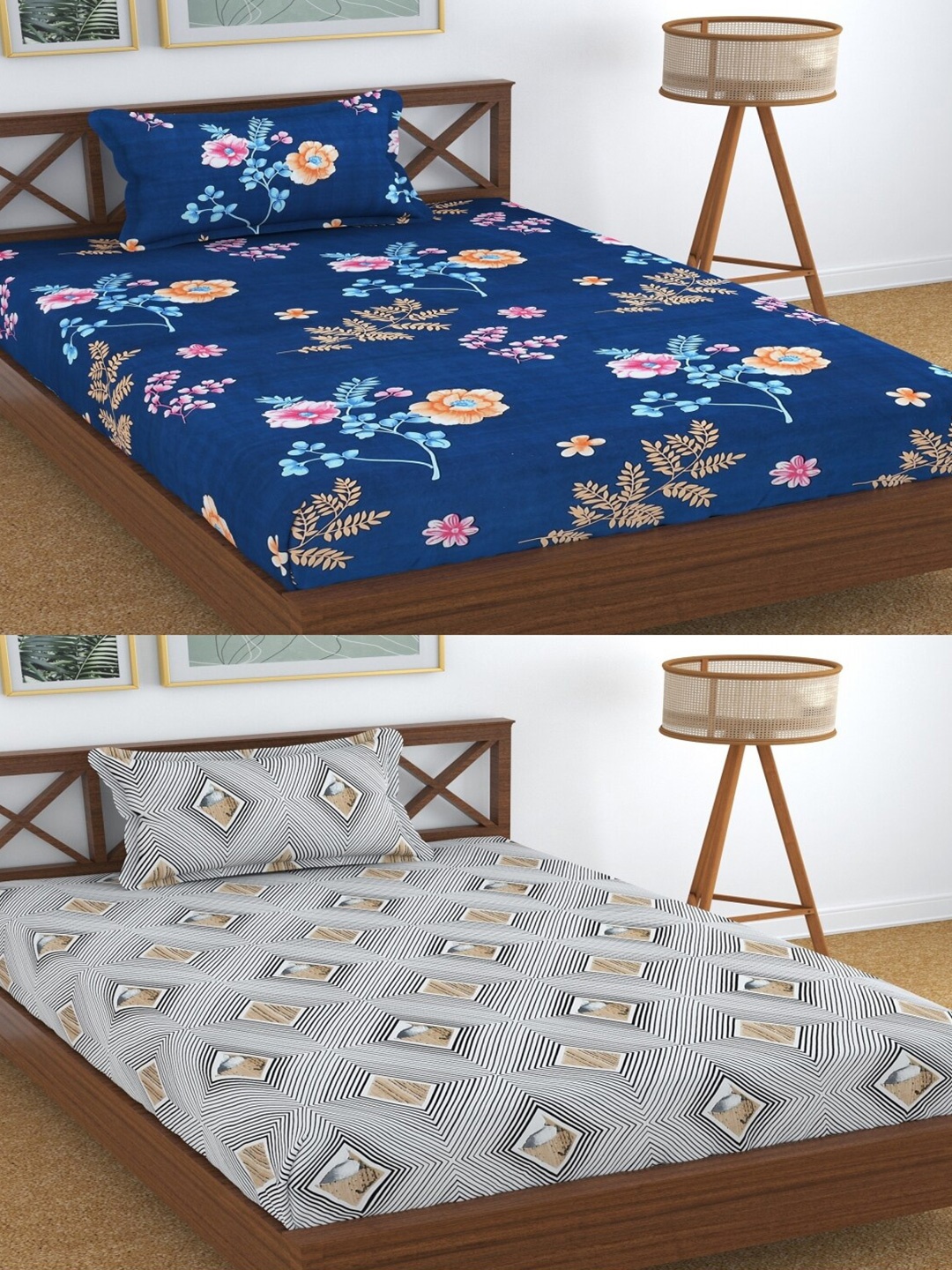 

Aura Blue & Black 2 Pieces Floral Single Bedsheets 180 TC with 2 Pillow Covers