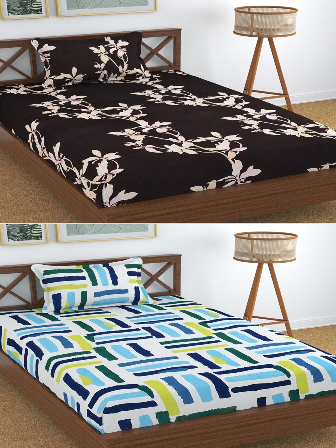 

Aura Coffe Brown & White Floral 180 TC 2 Single Bedsheet with 2 Pillow Covers, Coffee brown
