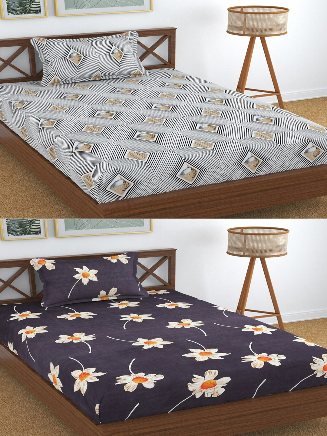 

Aura Dreams Black Grey Floral 180 TC 2 Single Bedsheet with 2 Pillow Covers