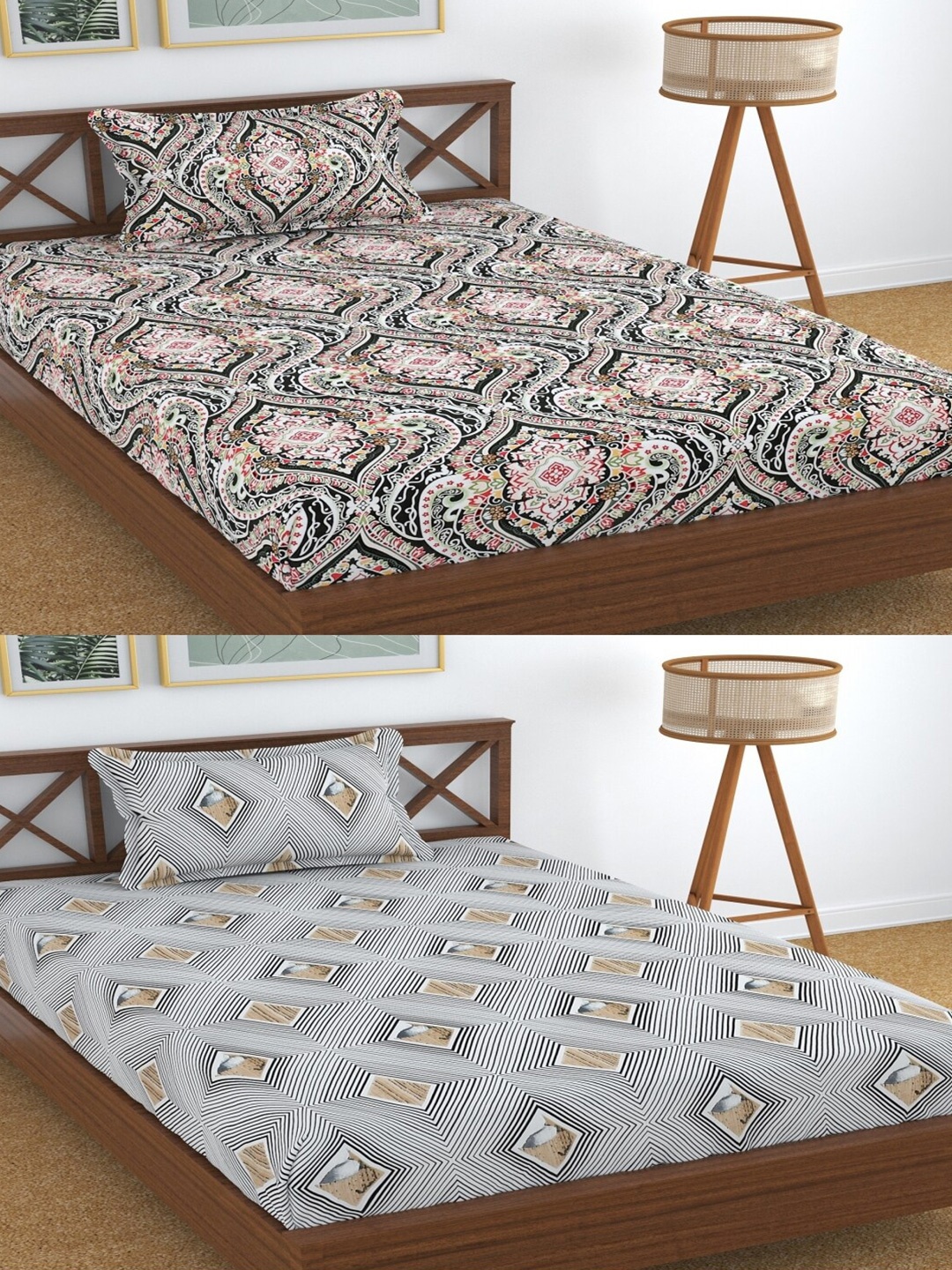 

Aura Brown & Black Floral 180 TC 2 Single Bedsheet with 2 Pillow Covers, Grey