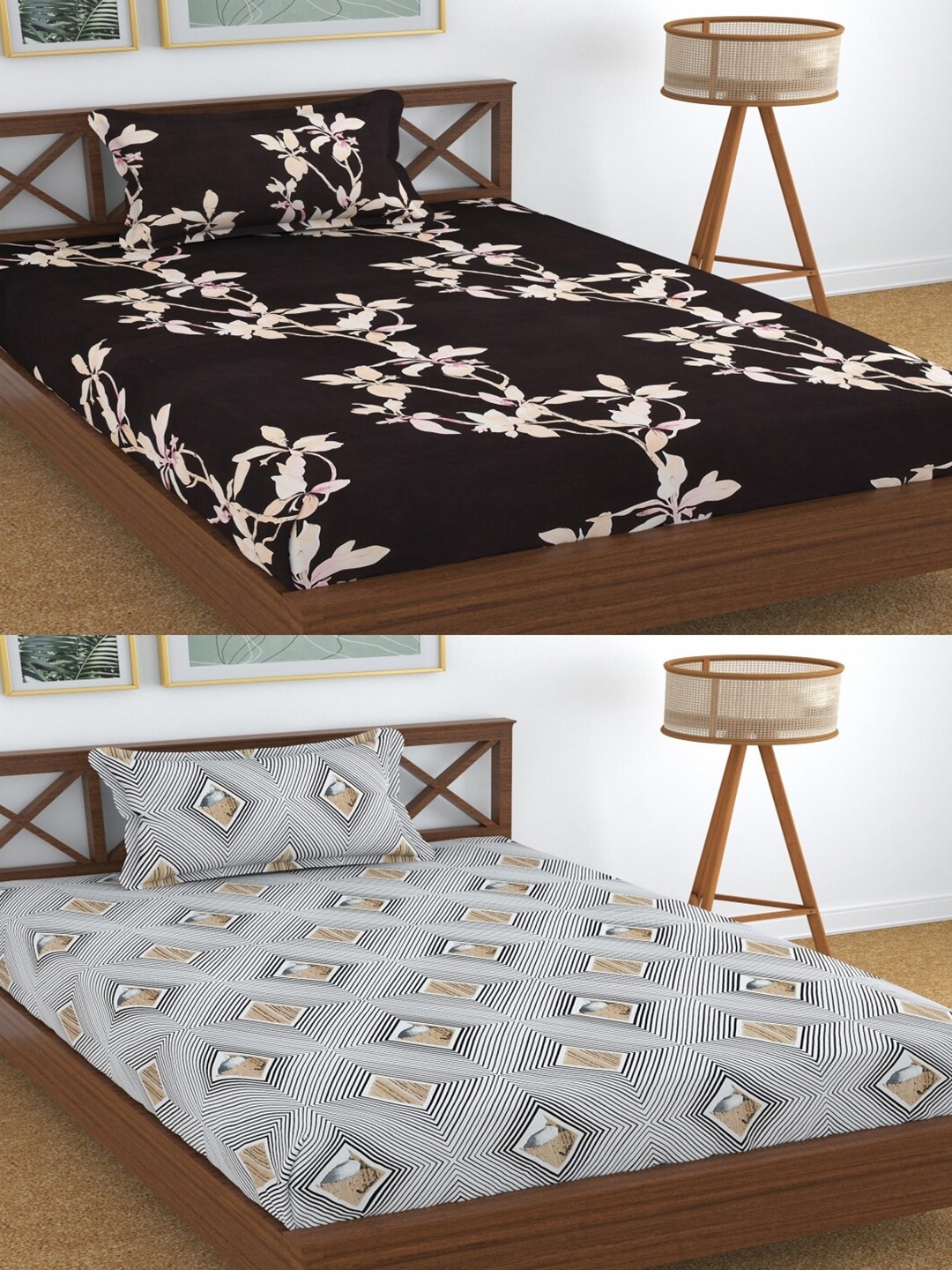 

Aura Grey & White Printed 180 TC 2 Single Bedsheet with 2 Pillow Covers