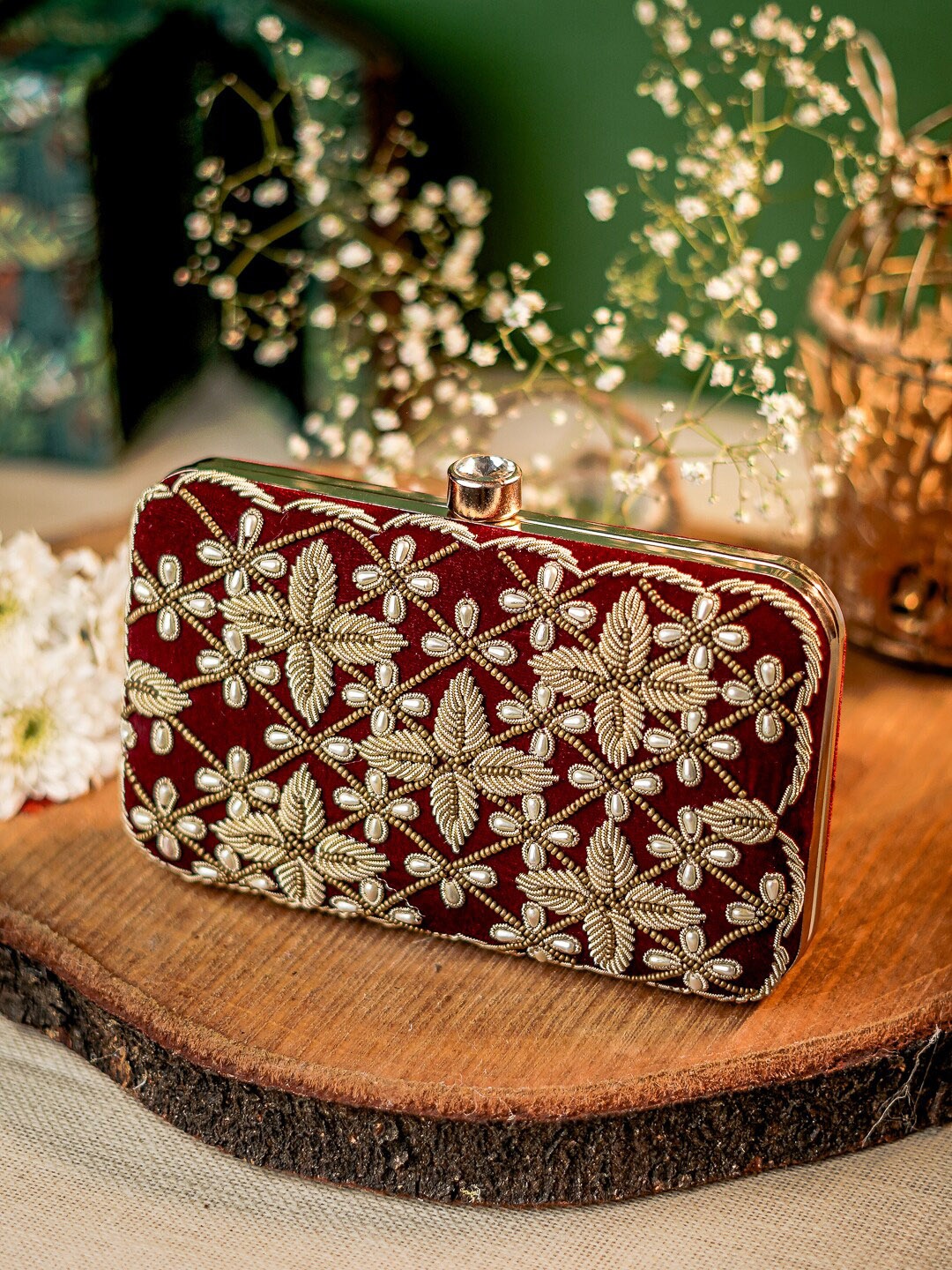 

Anouk Embroidered Box Clutch, Maroon