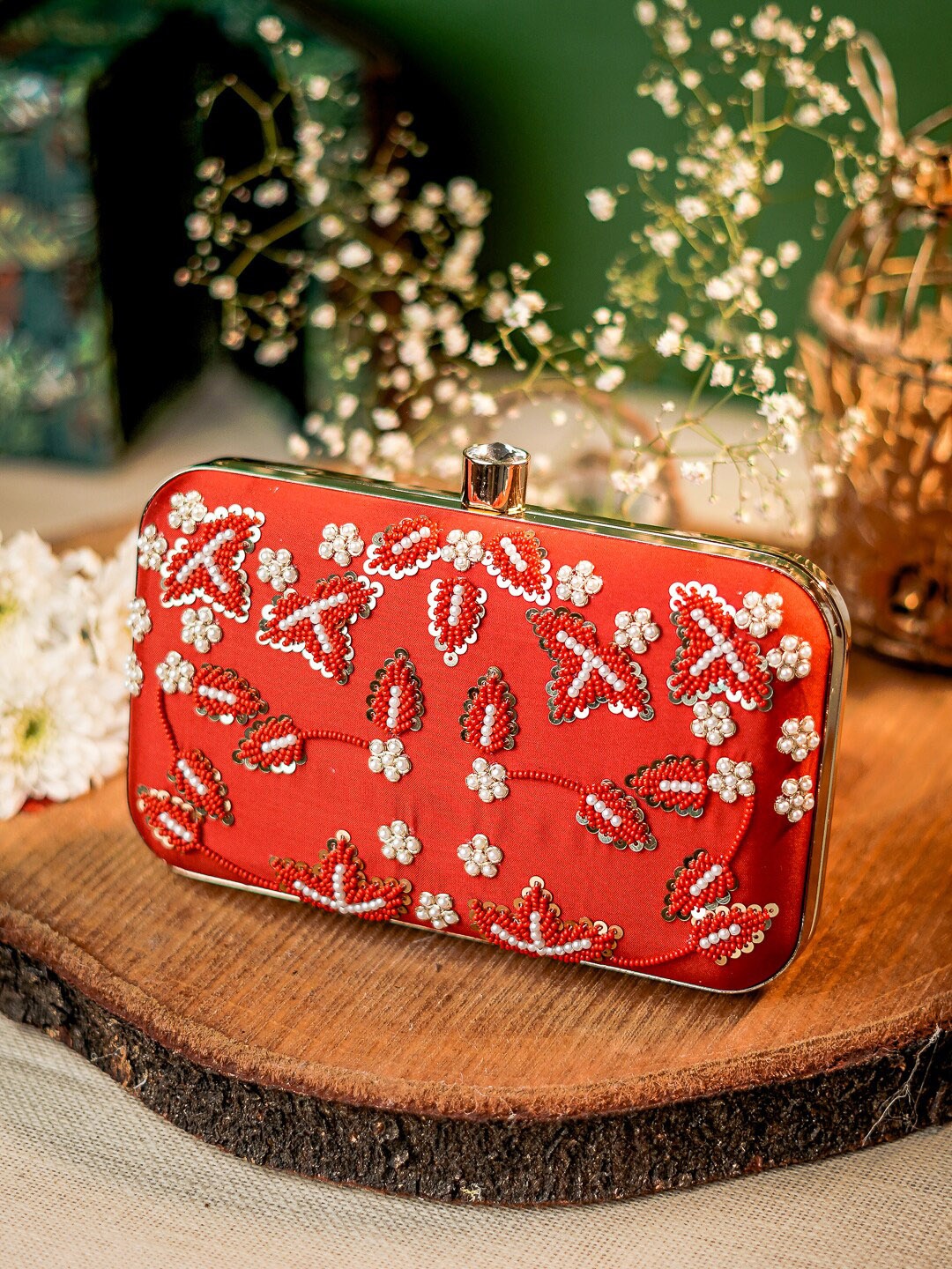 

Anouk Embroidered Box Clutch, Red