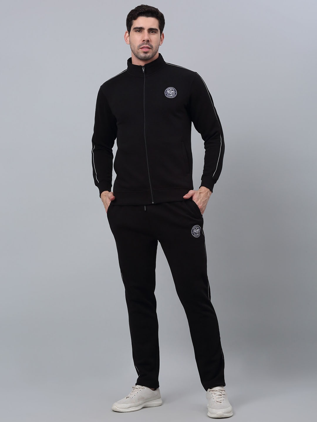 

Cantabil Mock Collar Mid-Rise Fleece Tracksuits, Black